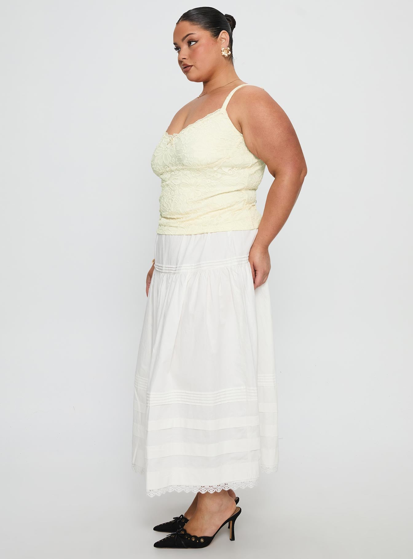 Calling For You Flowy Maxi Skirt White Curve - Image 4