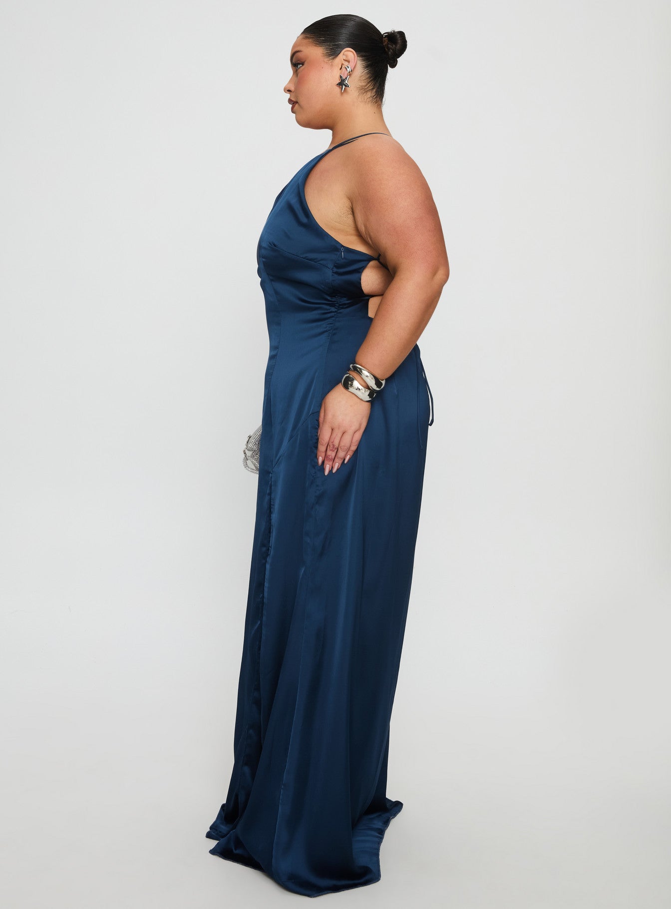 Kiss Of Life Satin Maxi Dress Navy Curve - Image 4