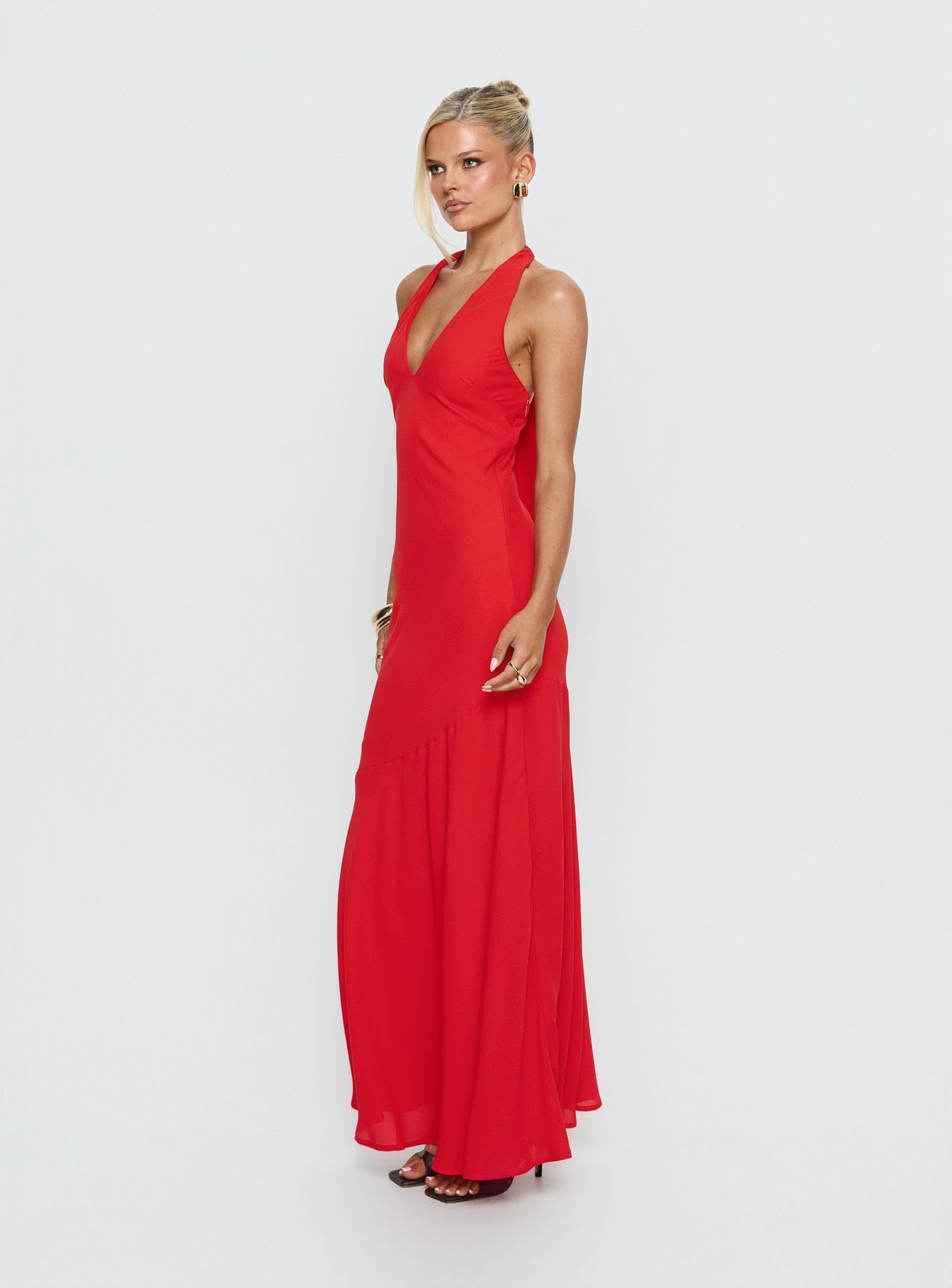 Luannie Halter Scarf Tie Maxi Dress Red - Image 4
