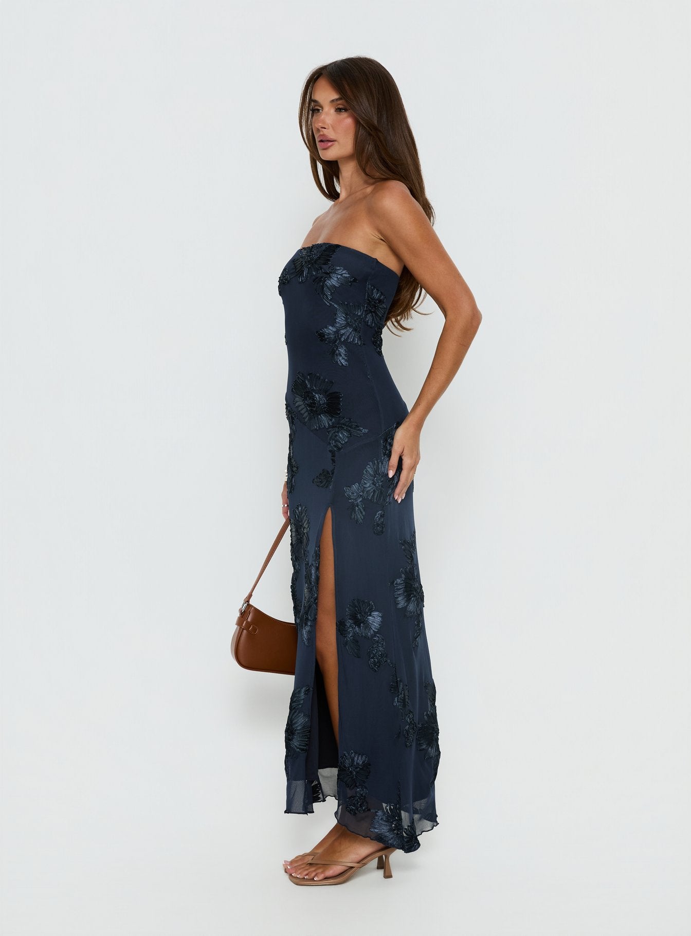 Maribeth Strapless Floral Maxi Dress Navy - Image 4