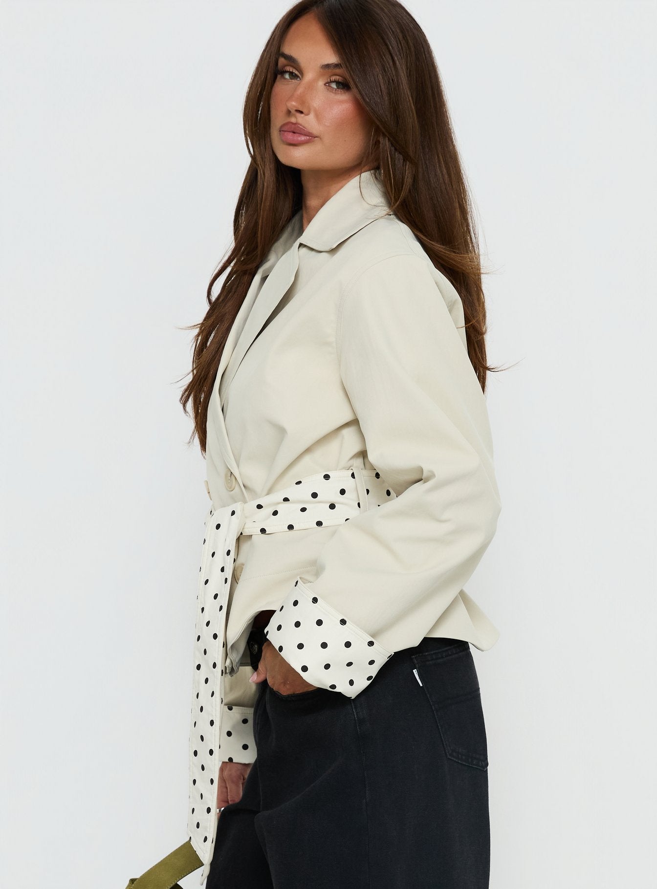 Meriana Cropped Trench Beige Polka Dot - Image 3
