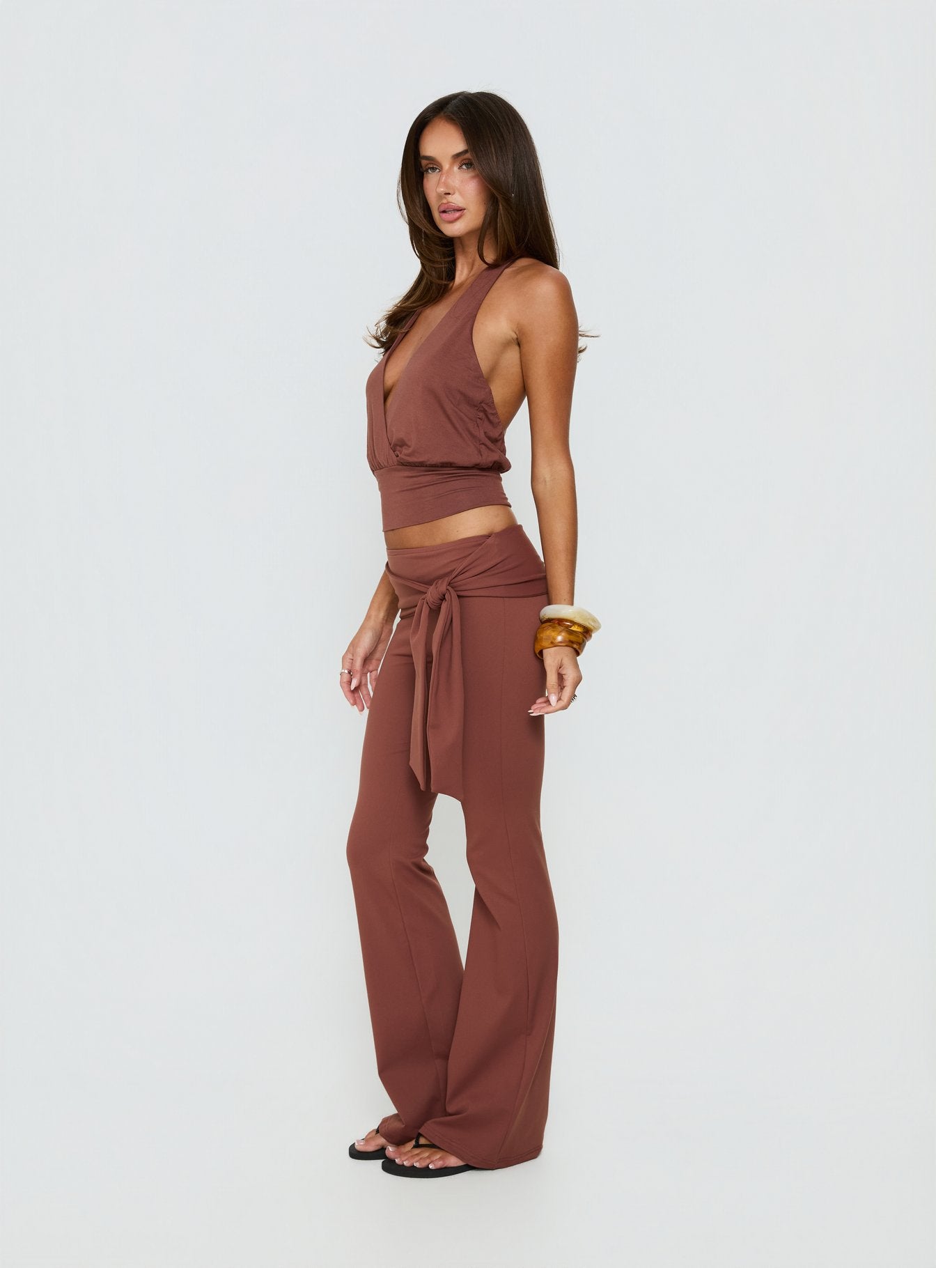 Daily Define Tie Waist Pants Brown - Image 4