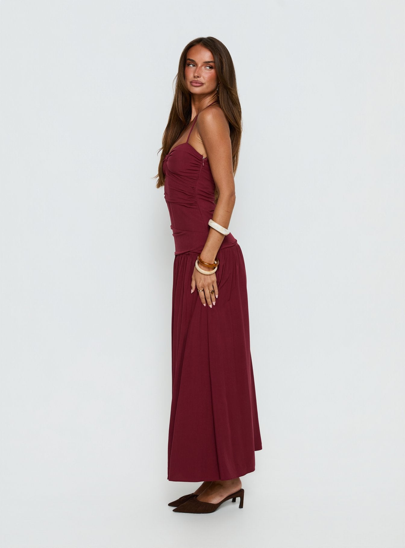 Marguerite Halter Maxi Dress Ruby Wine - Image 3
