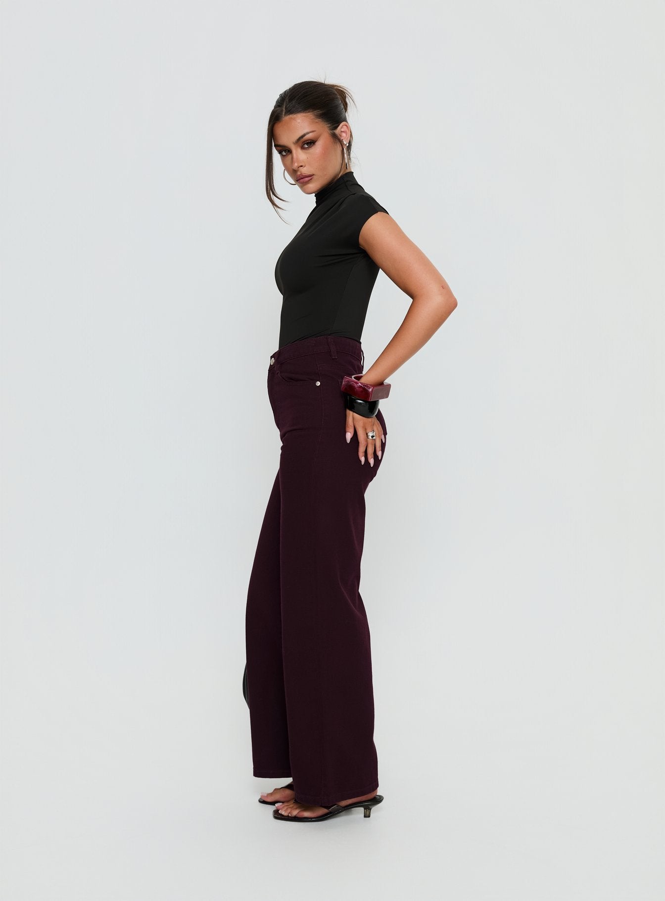 Nicolo High Rise Straight Leg Jeans Currant - Image 3