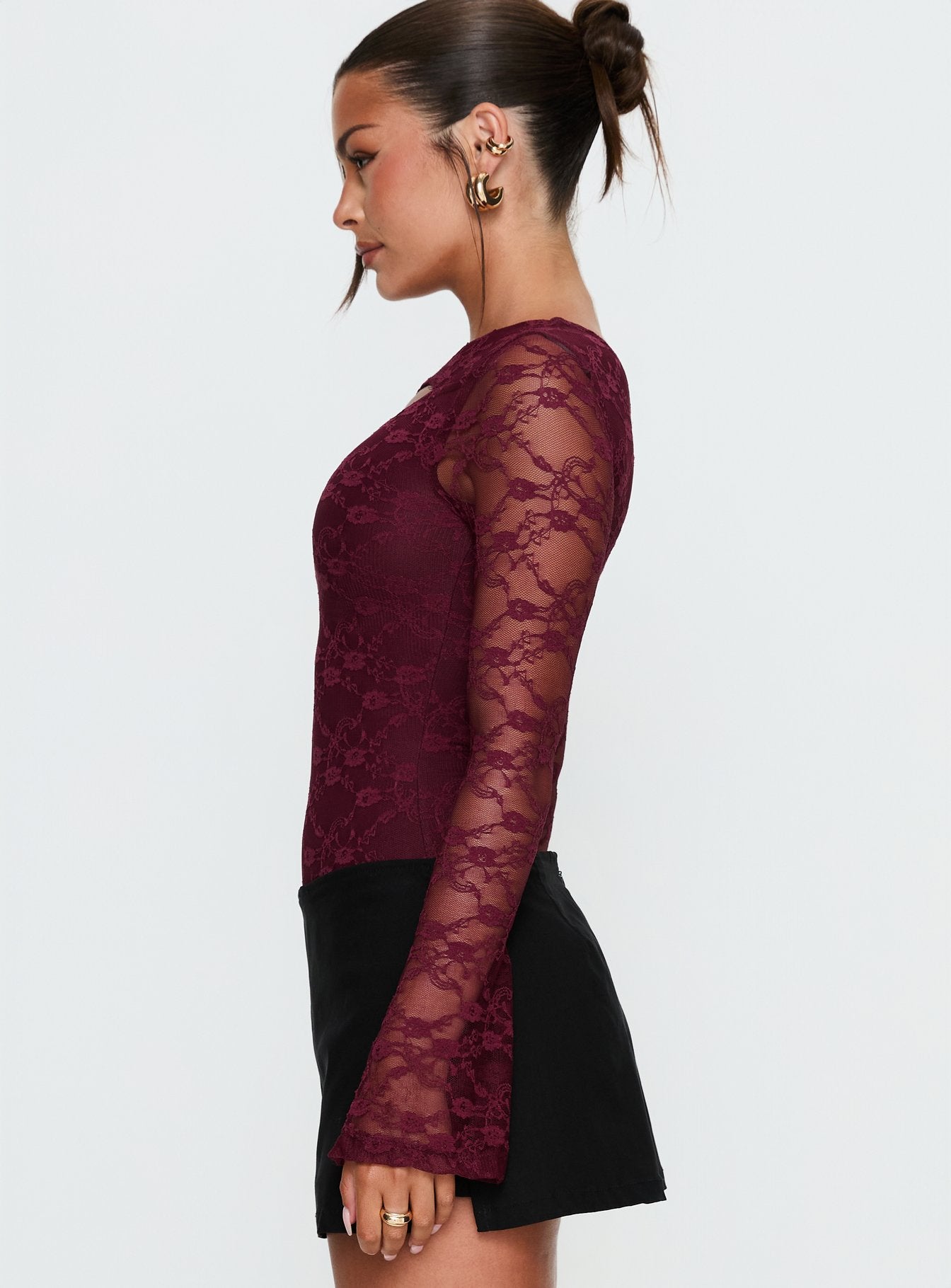 Macaria Long Sleeve Lace Bodysuit Red - Image 3