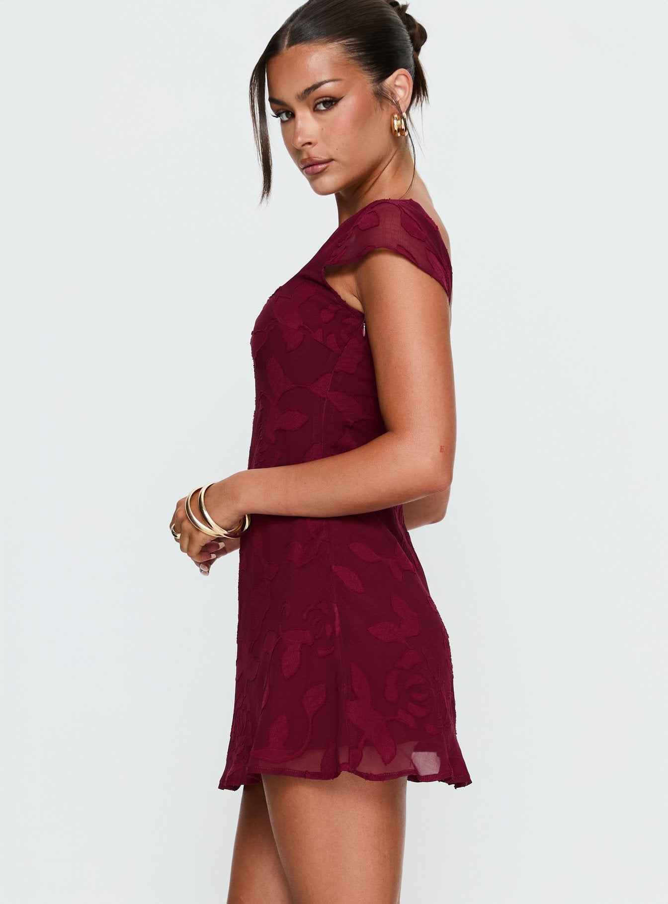 Lucienna Mini Dress Burgundy Floral - Image 3