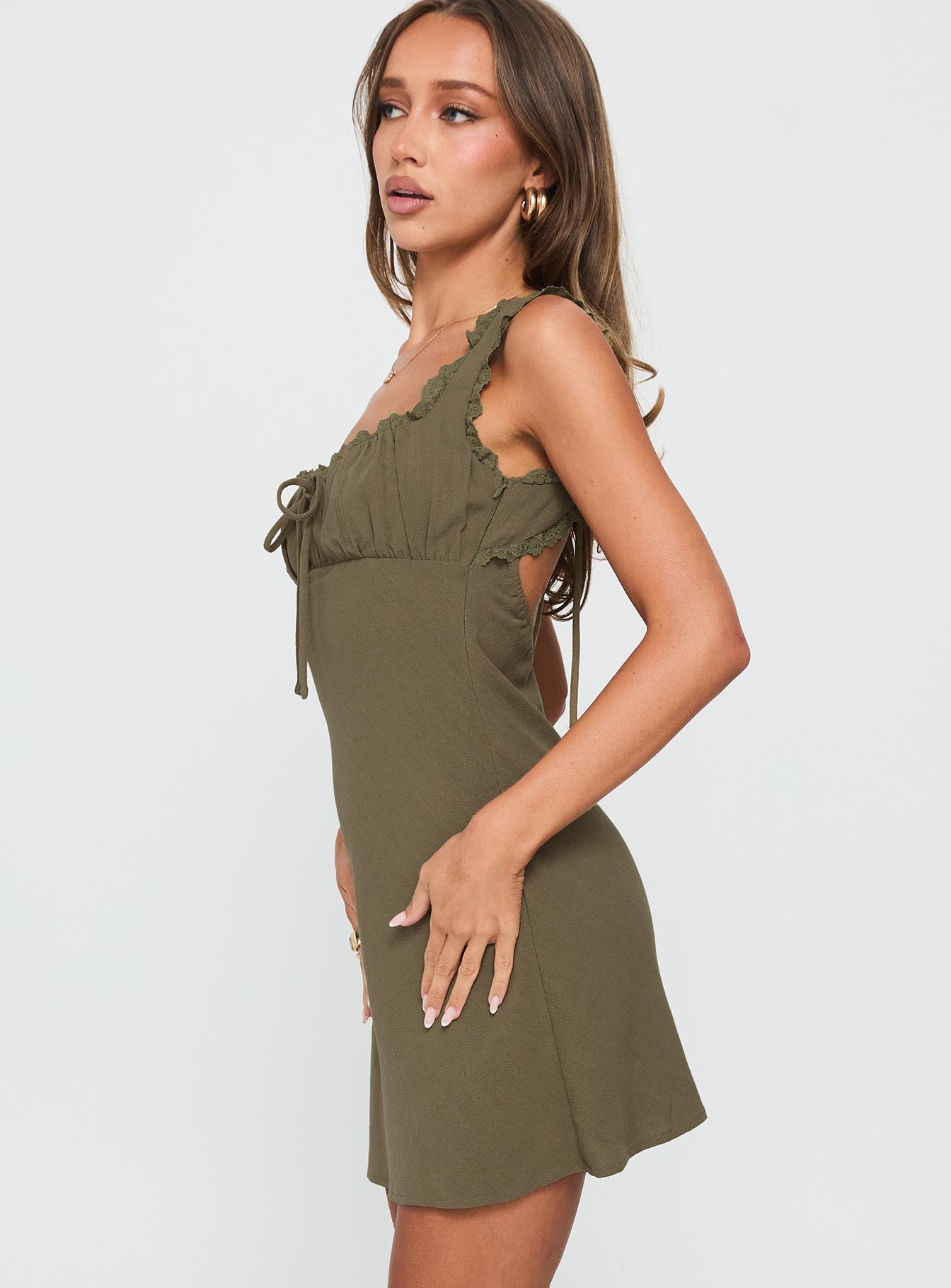 Lillette Frill Mini Dress Olive - Image 4