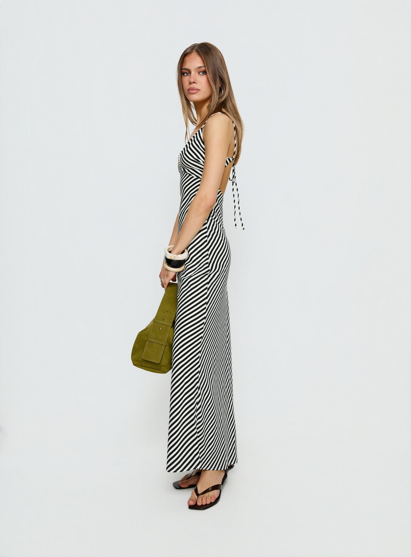 Lesondo V Neck Maxi Dress Black / White Stripe - Image 3