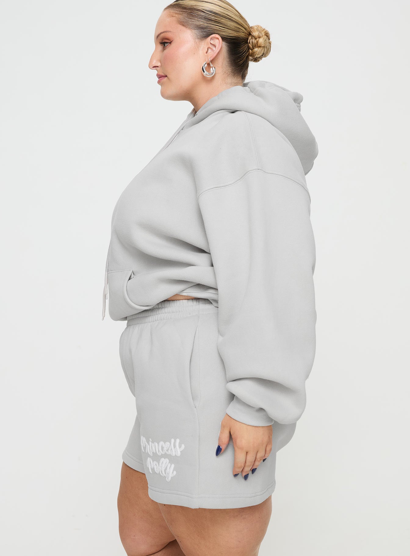 Princess Polly Track Shorts Puff Text Grey Curve - Image 4