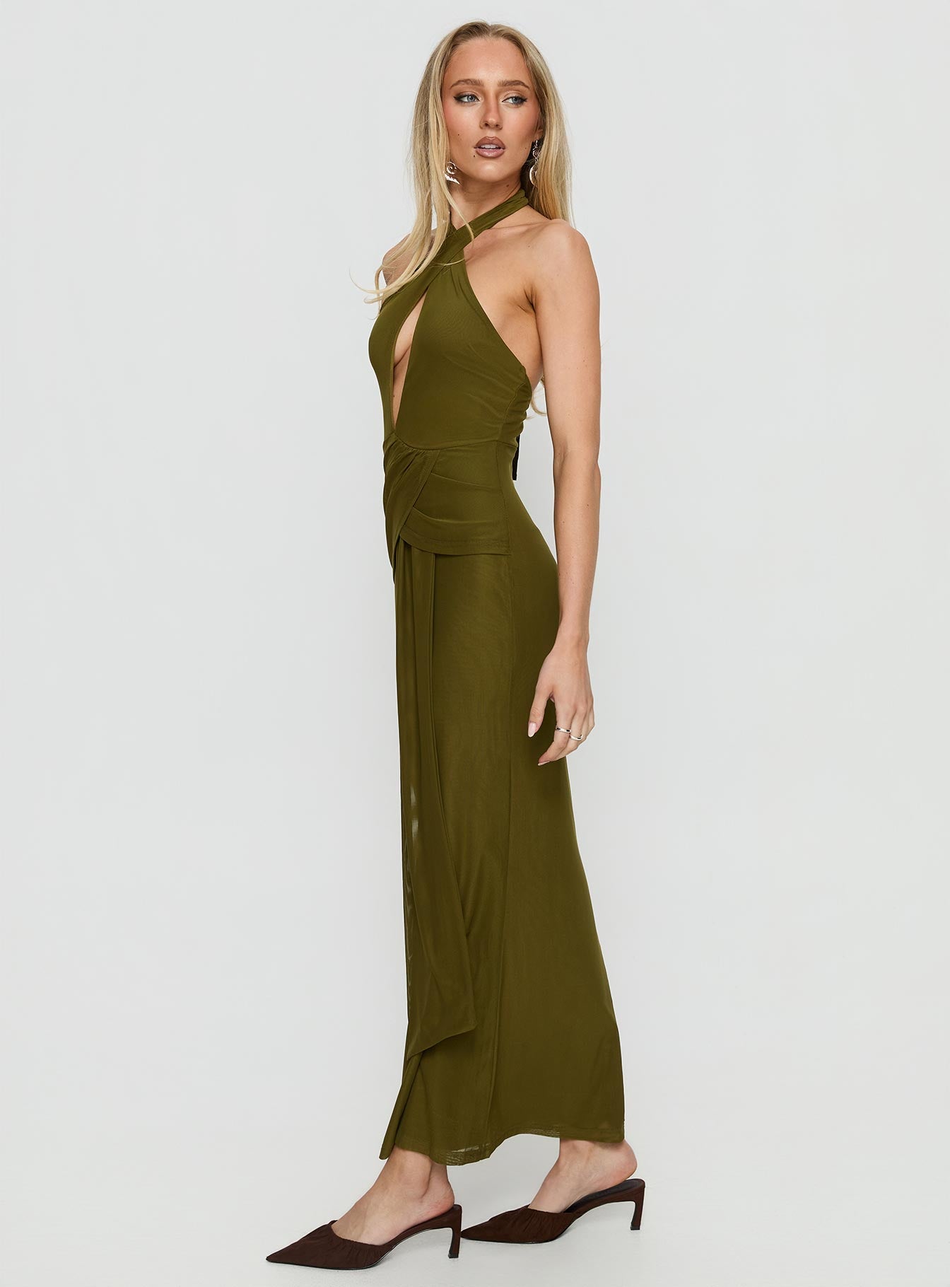 Feliza Keyhole Halter Maxi Dress Olive - Image 4