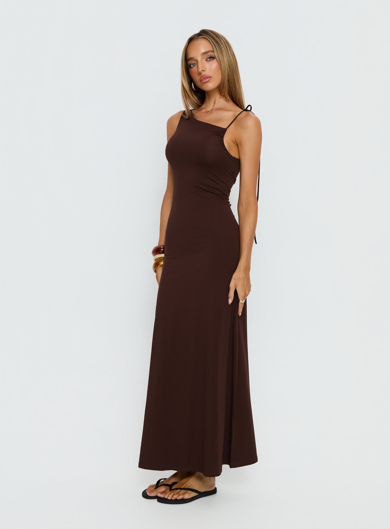 Lorinna Tie Shoulder Maxi Dress Brown - Image 3