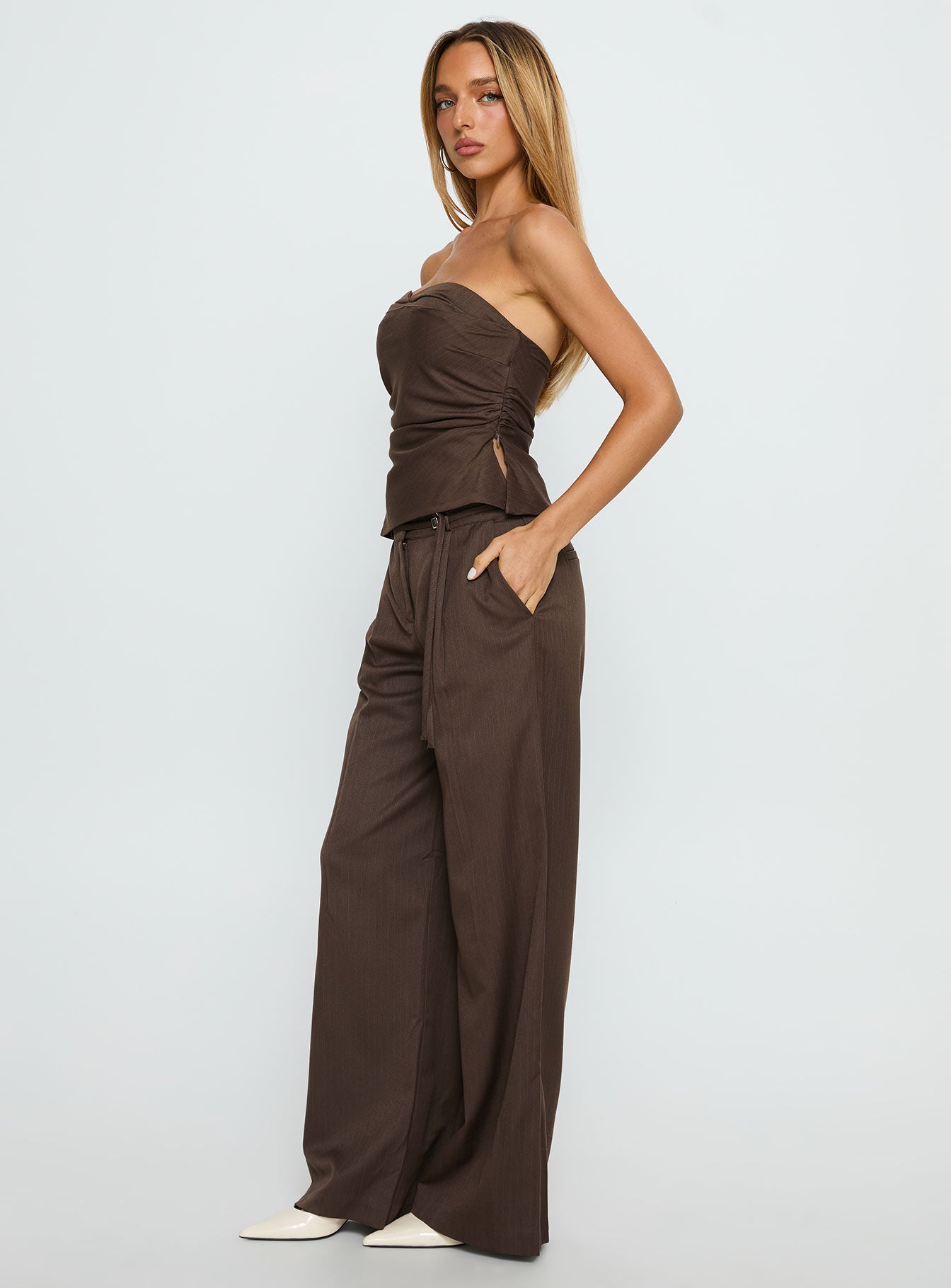 Natilee Relaxed Tailored Pants Brown Pinstripe - Image 5