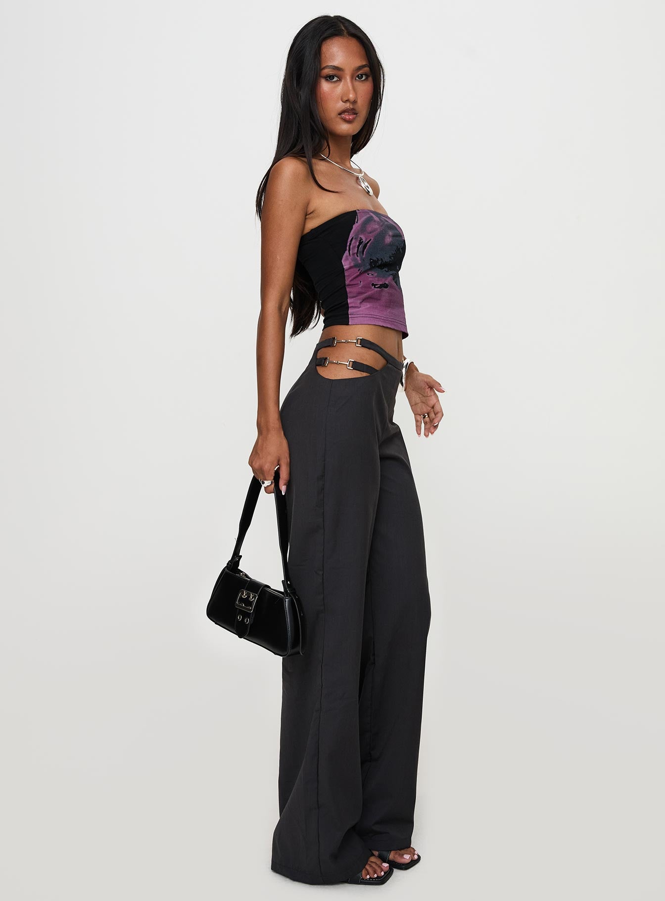 Nights Like This Cut Out Buckle Detail Pants Charcoal - Image 4