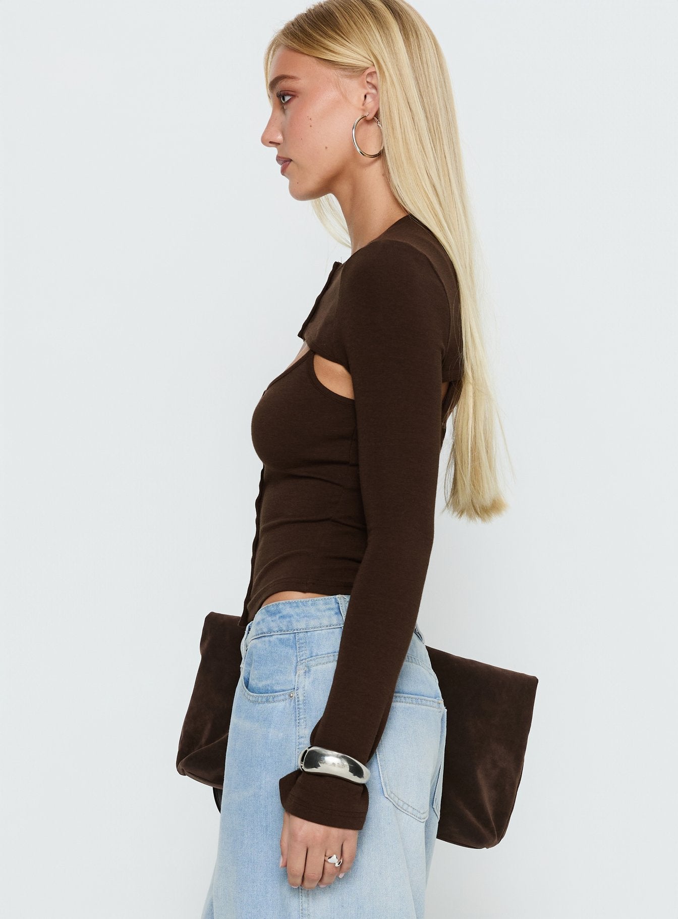 Camira Keyhole Two Piece Long Sleeve Top Brown - Image 3