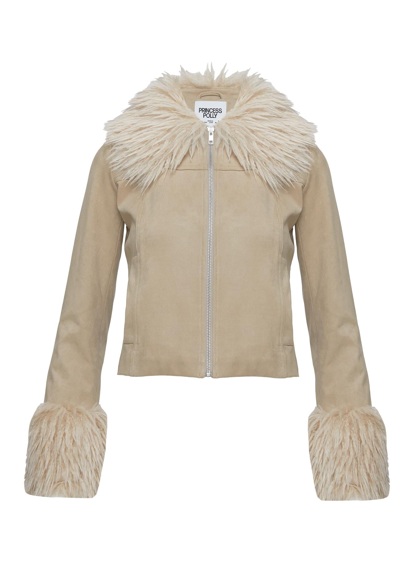 Jeanna Suede Faux Fur Detail Jacket Beige - Image 9