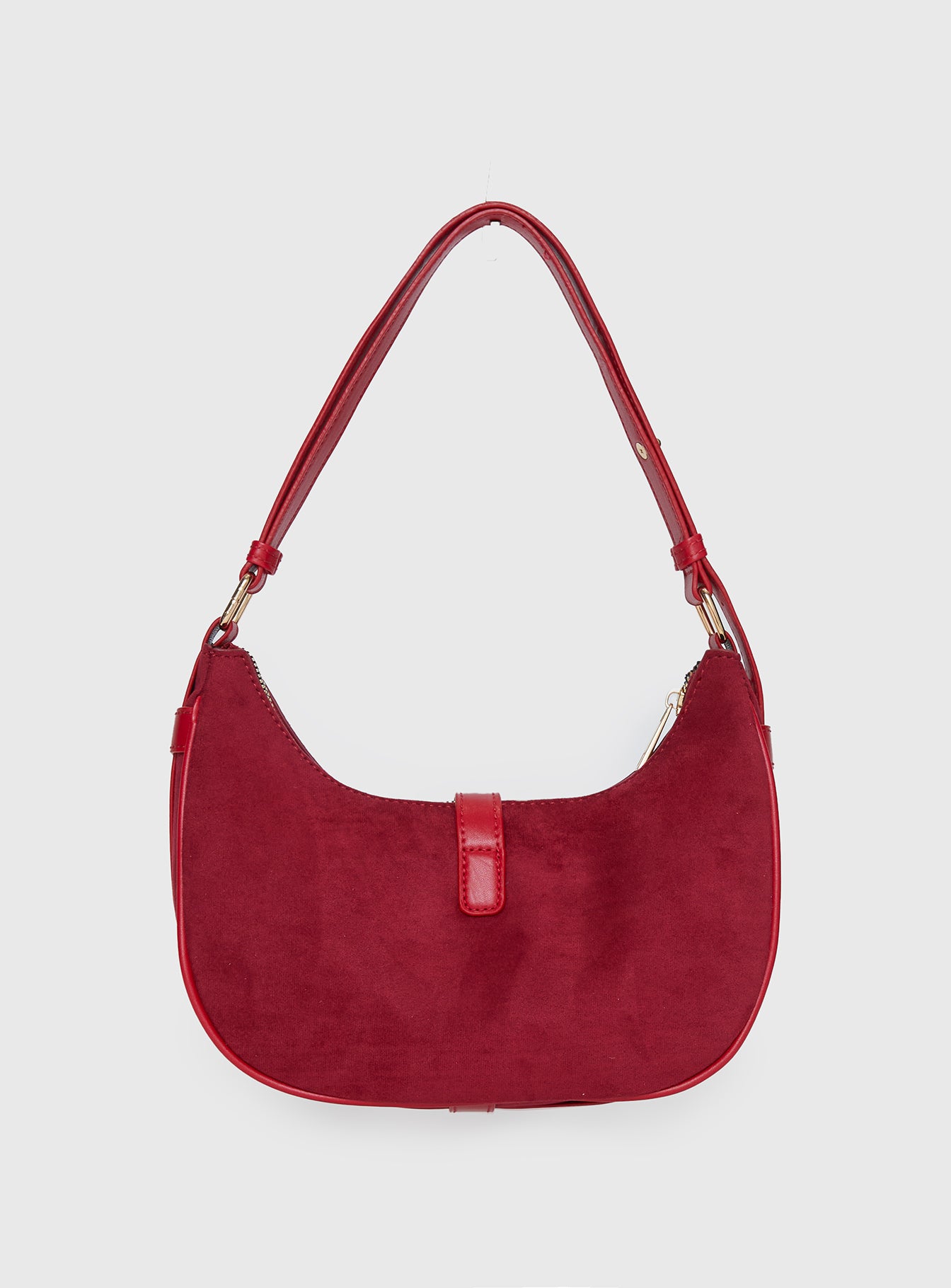 Jaxton Buckle Faux Suede Shoulder Bag Red - Image 4