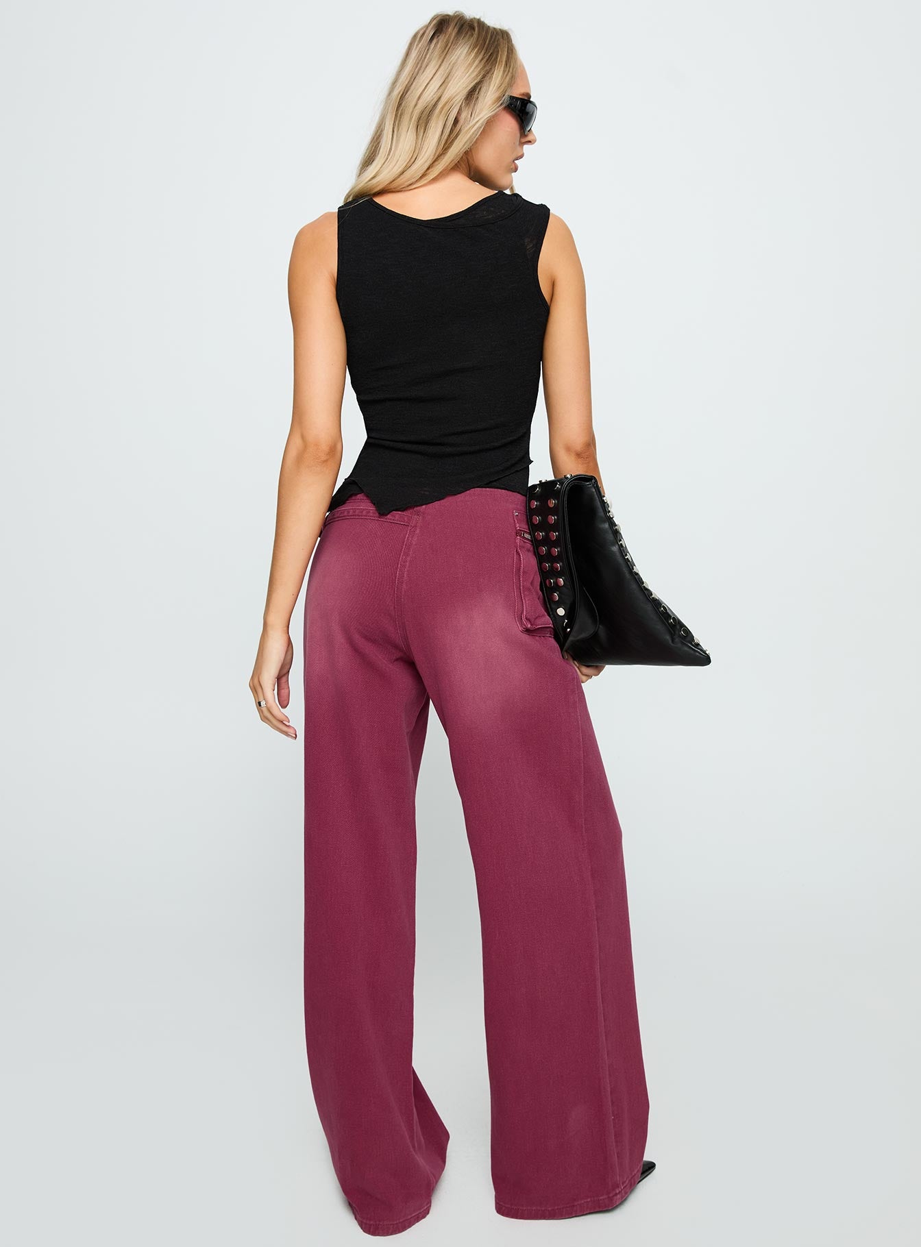 Paltrow Mid Rise Wide Leg Cargo Jeans Washed Burgundy - Image 5