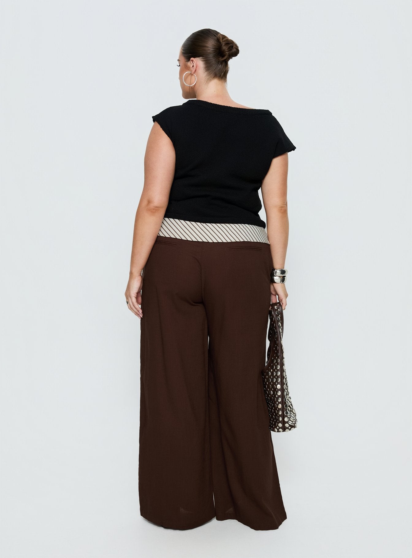 Past Life Fold Over Waistband Pant Brown / Stripe Curve - Image 5