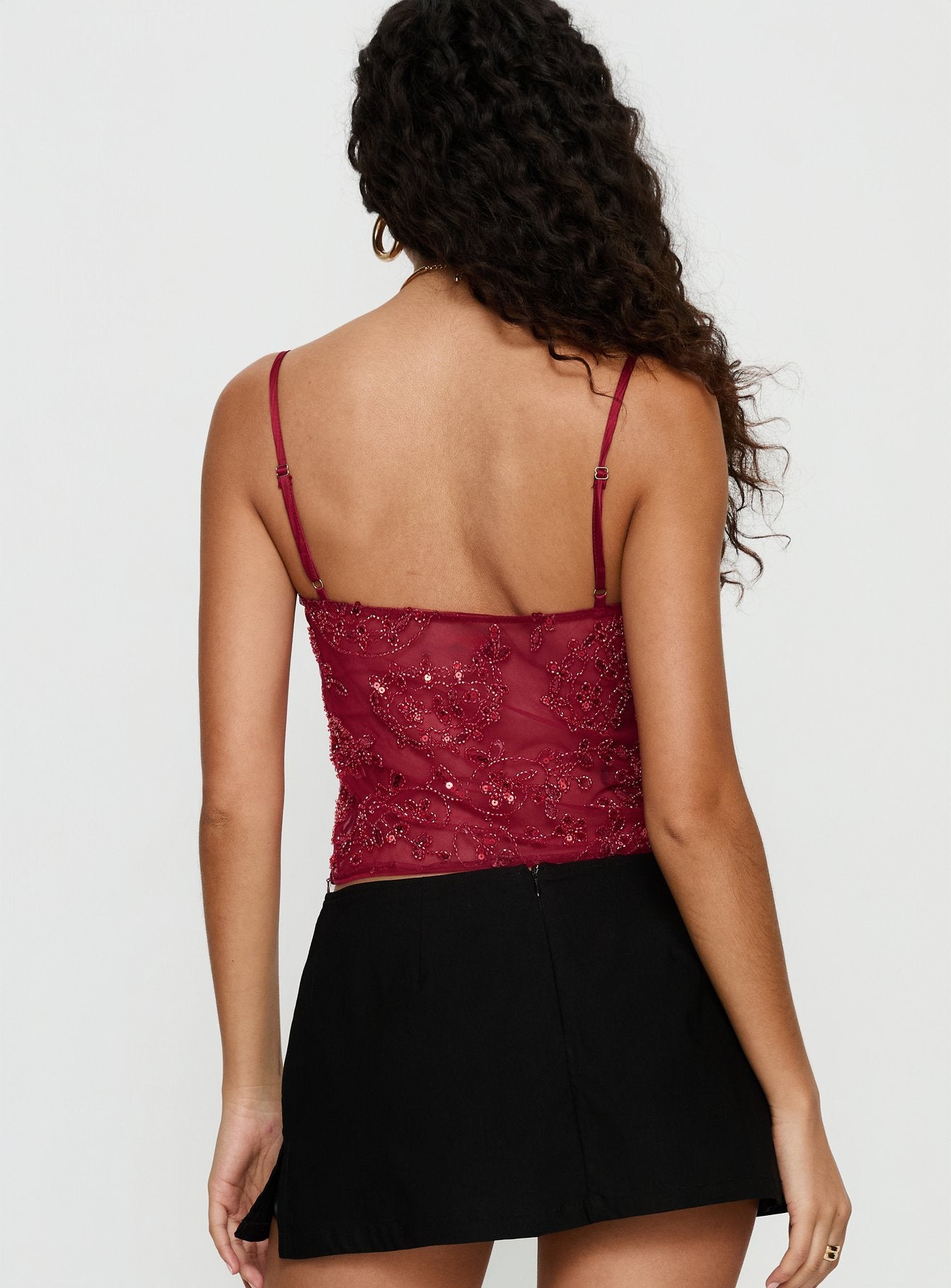 Halima Bead Detail Cami Top Red - Image 5