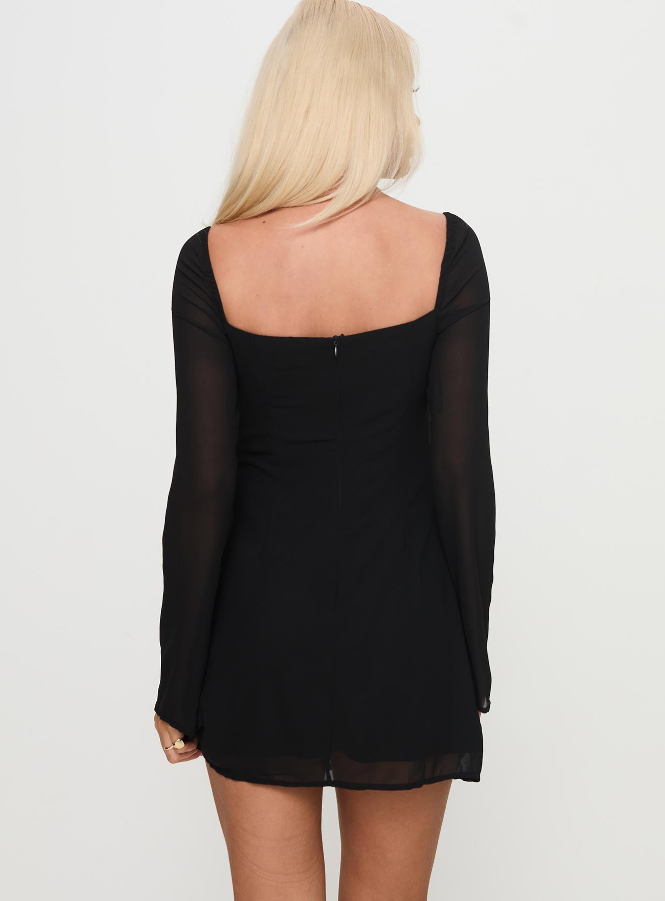 Monologue Long Sleeve Mini Dress Black - Image 4