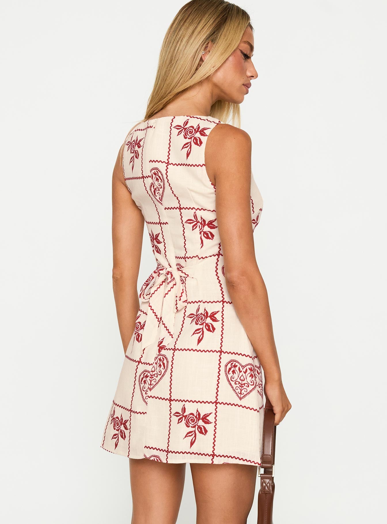 Alfalfa Shift Mini Dress Red Floral Check - Image 5