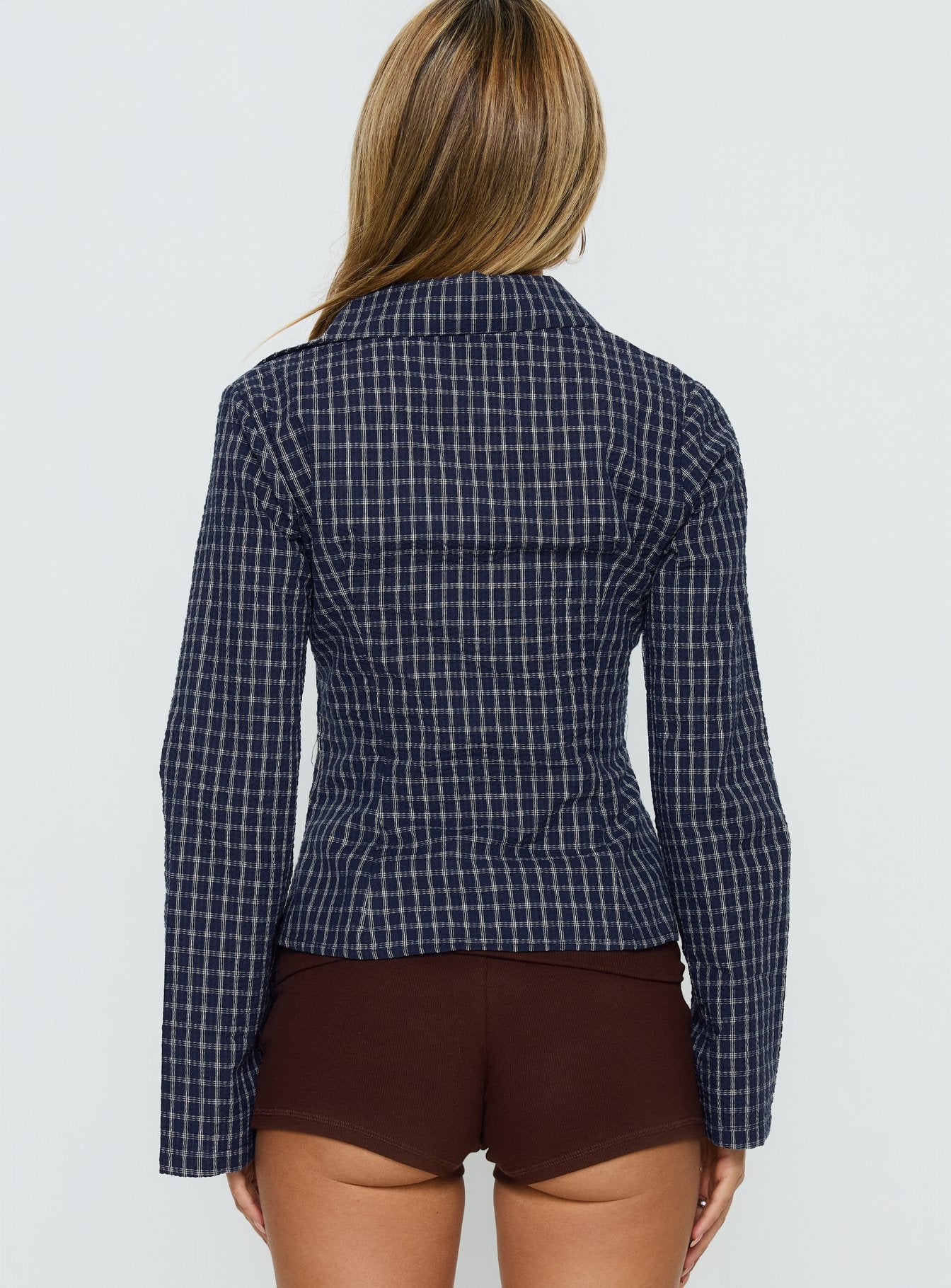 Cottesloe Long Sleeve Blouse Top Navy Check - Image 5