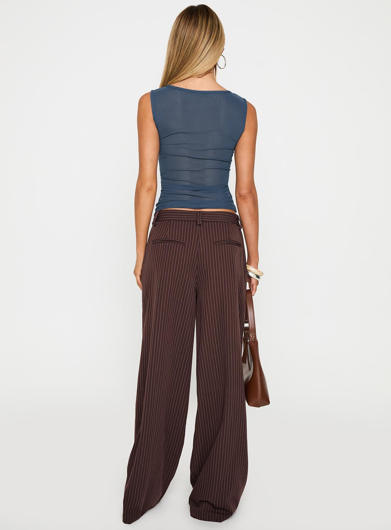 Lustre Wide Leg Pant Brown Pinstripe - Image 6