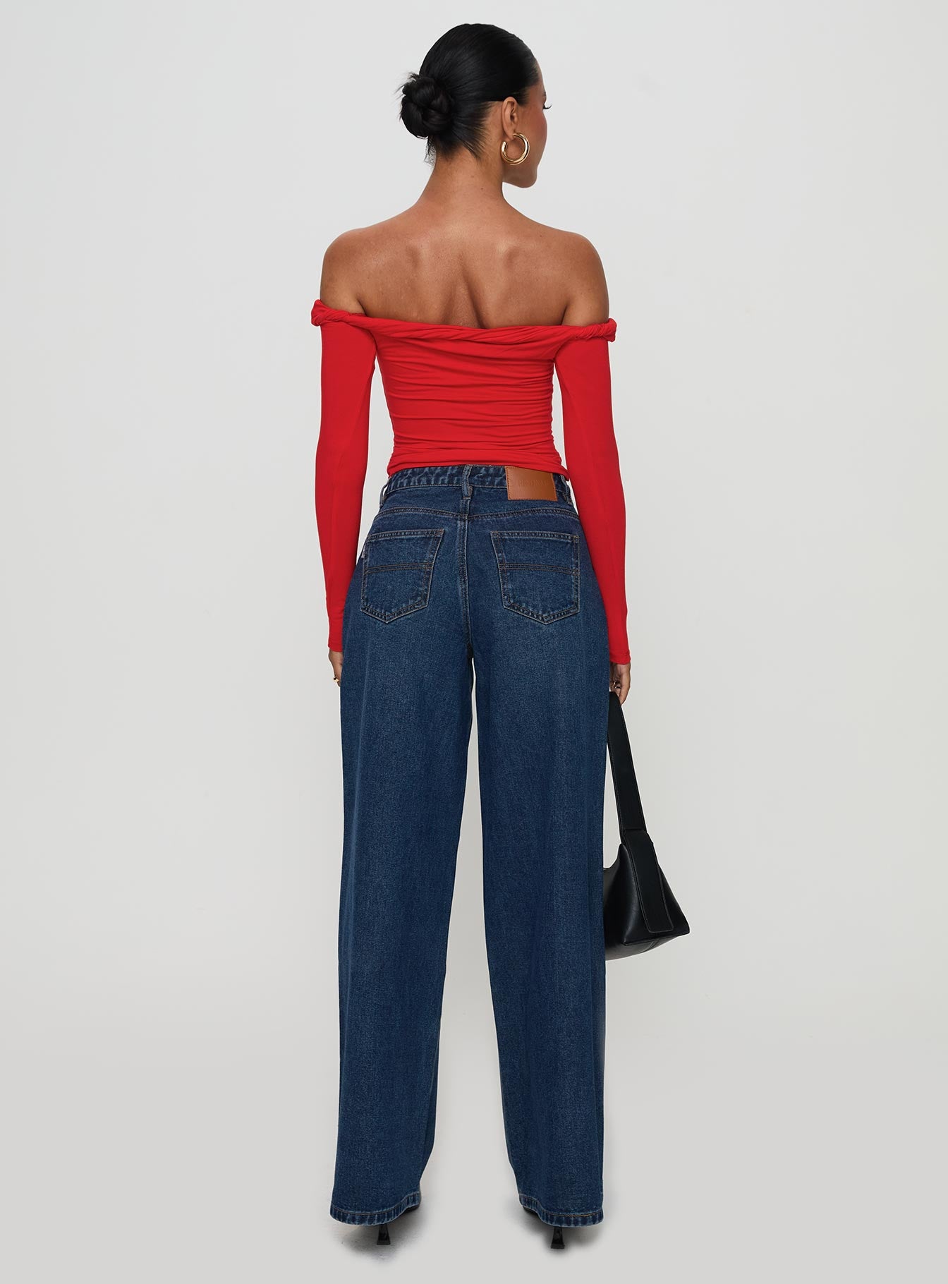 Naylor Rip Mid Rise Wide Leg Jeans Dark Blue Wash - Image 4