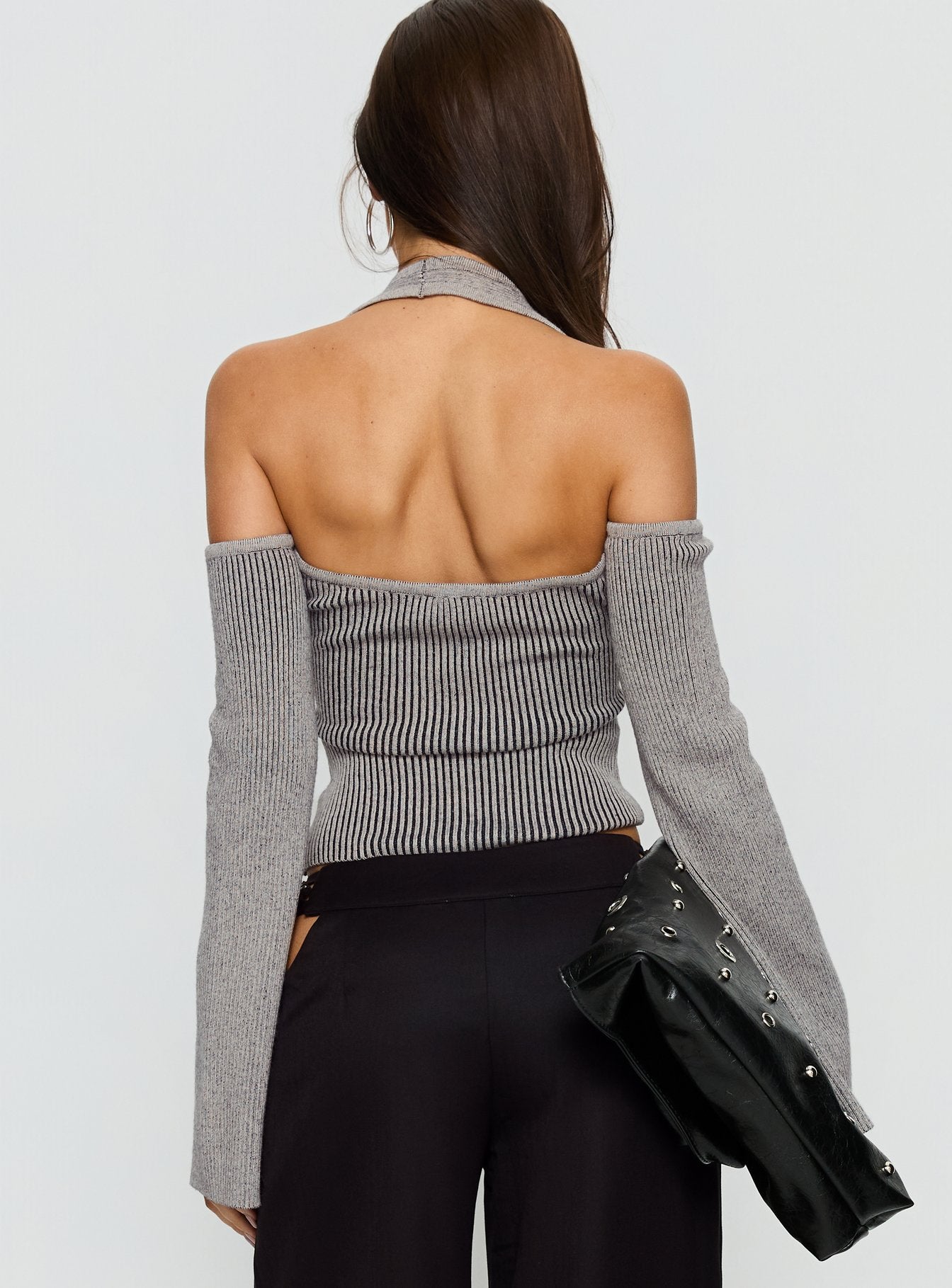 Novelia Halter Long Sleeve Top Black / Grey - Image 5