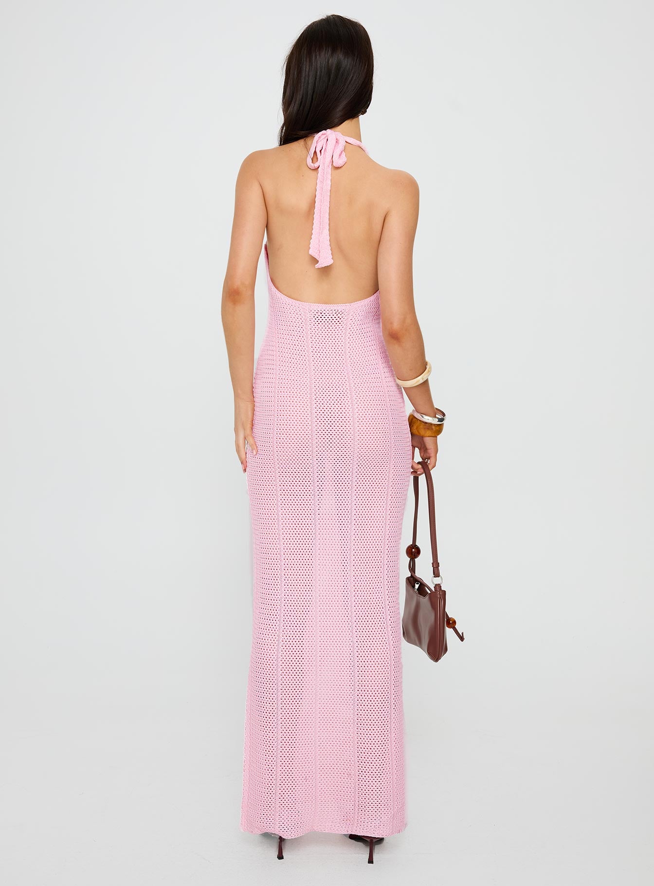 Nalanie Halter Crochet Maxi Dress Pink - Image 5