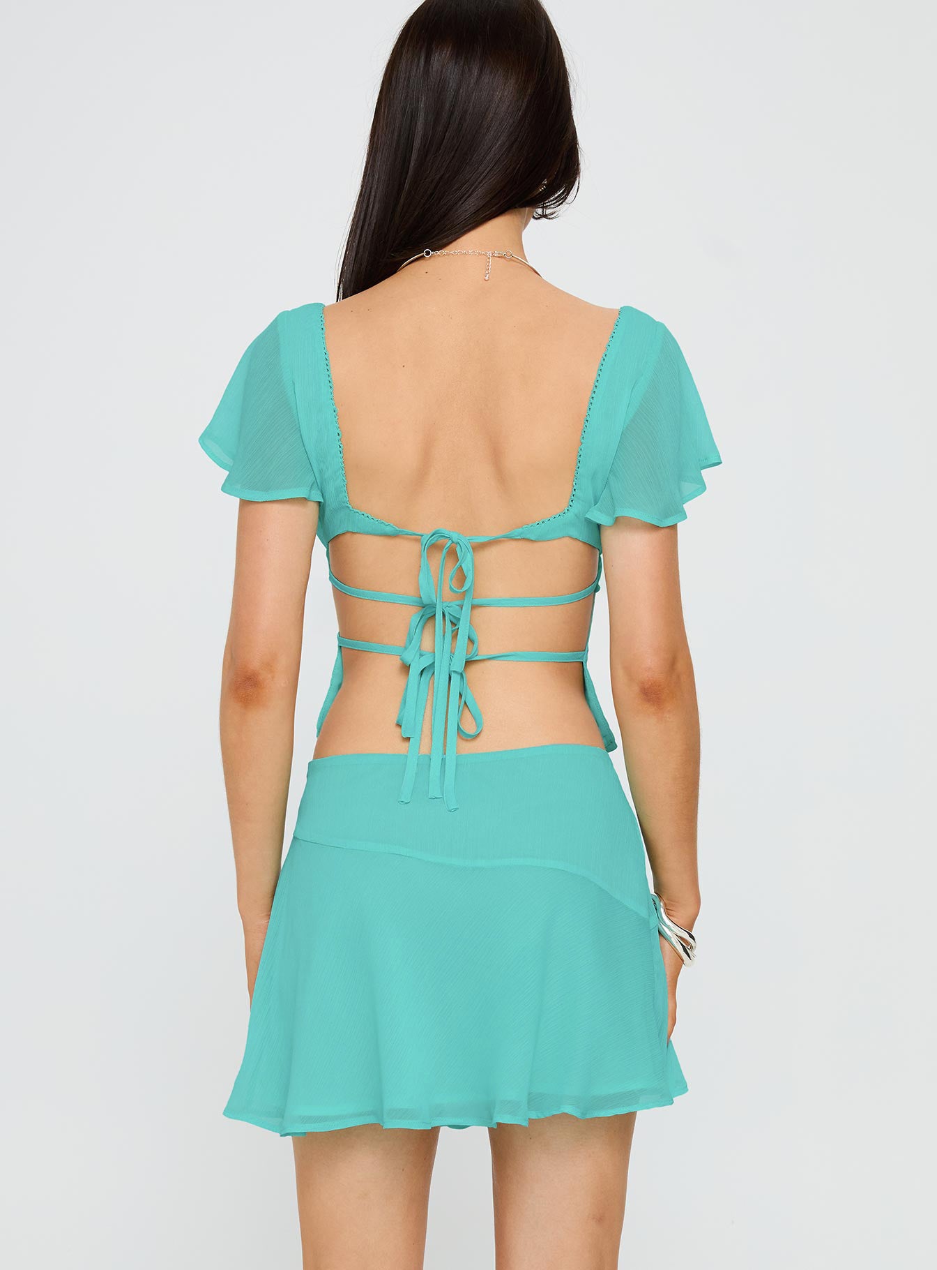Pappilion Asymmetrical Mini Skirt Aqua - Image 5