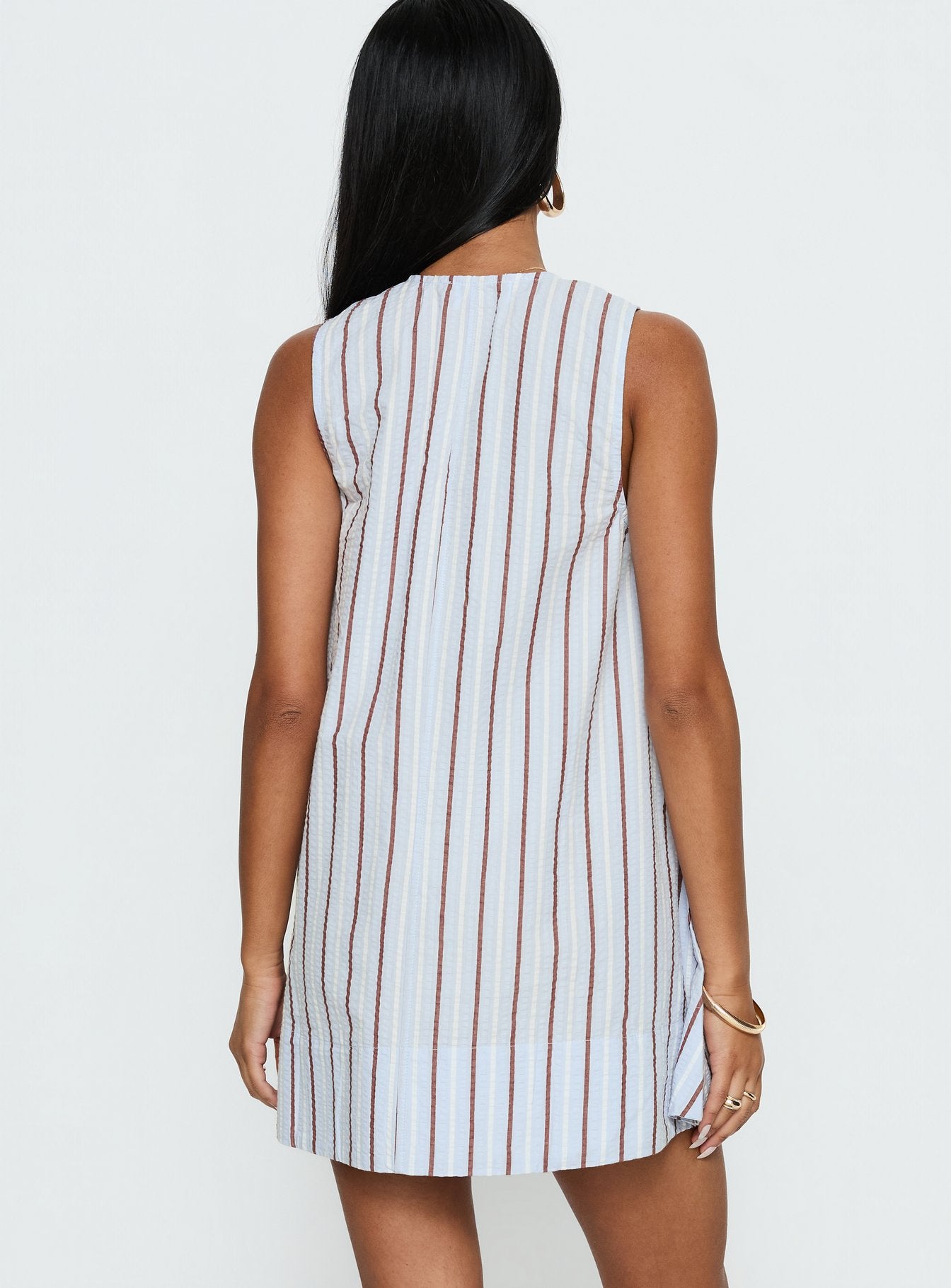 Eberta Ruched Baby Doll Mini Dress Blue Stripe - Image 5