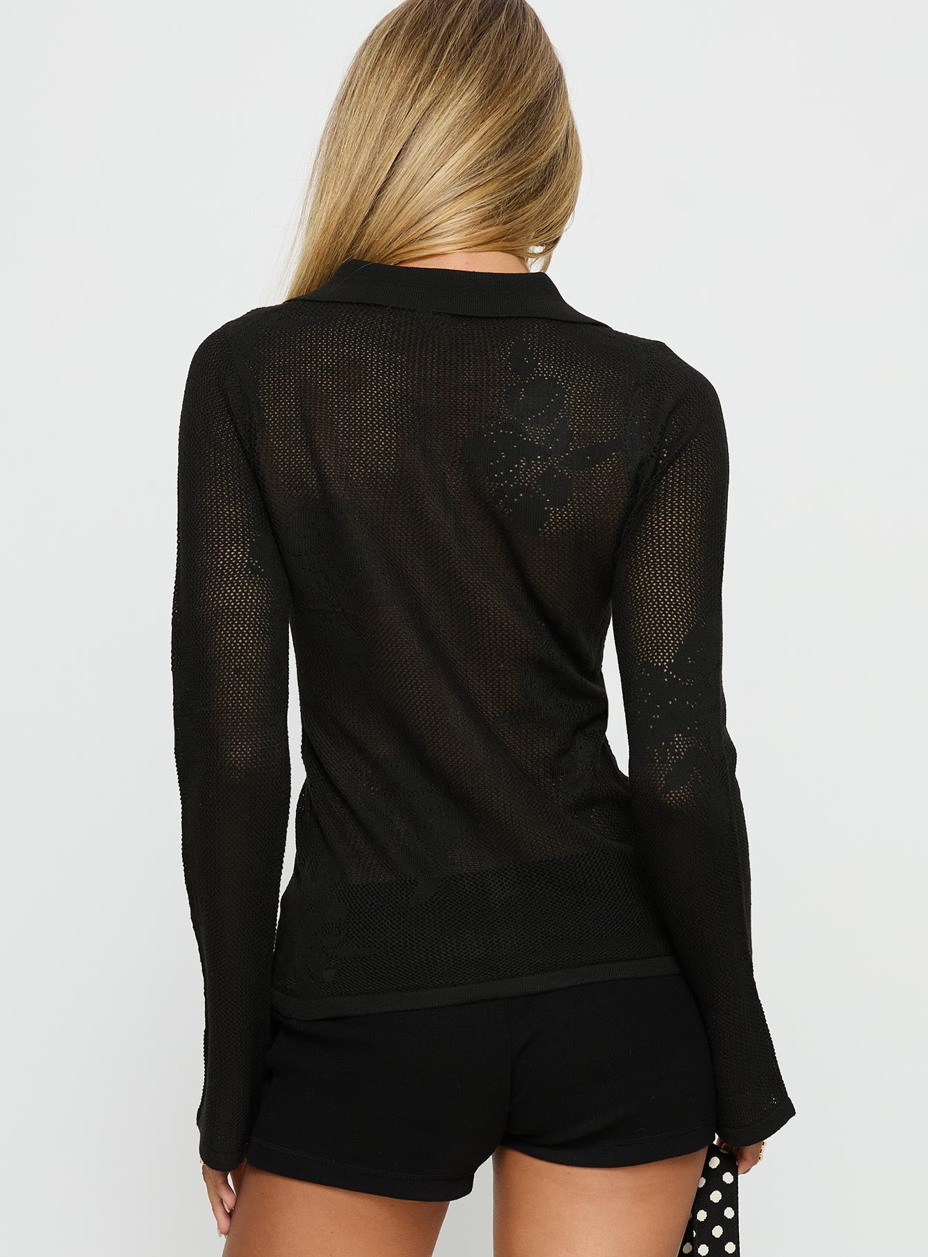 Marcita Floral Knit Longline Shirt Black - Image 5