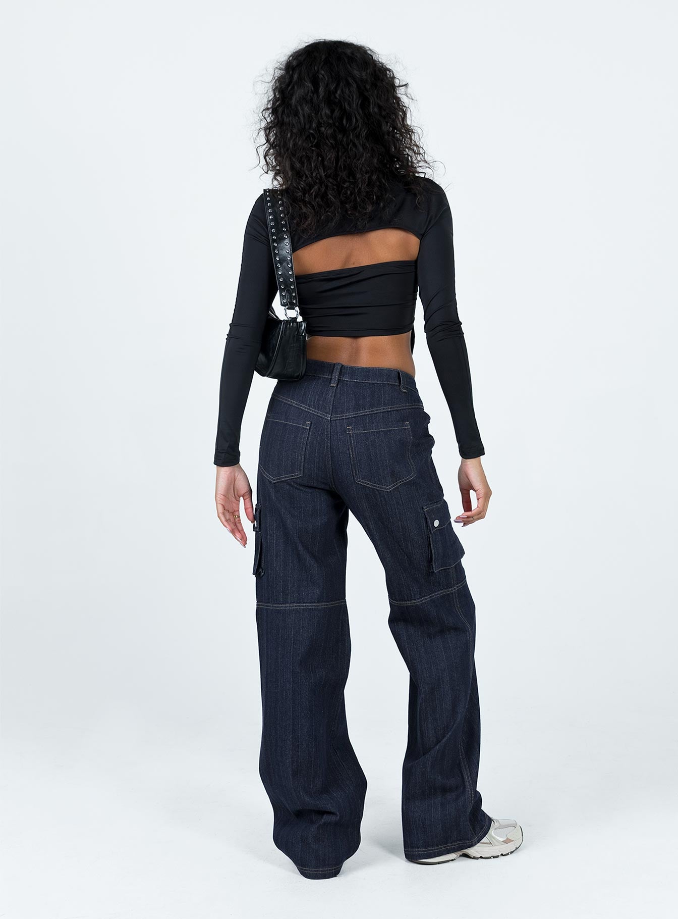 Paige Mid Rise Baggy Cargo Jeans Dark Wash - Image 5
