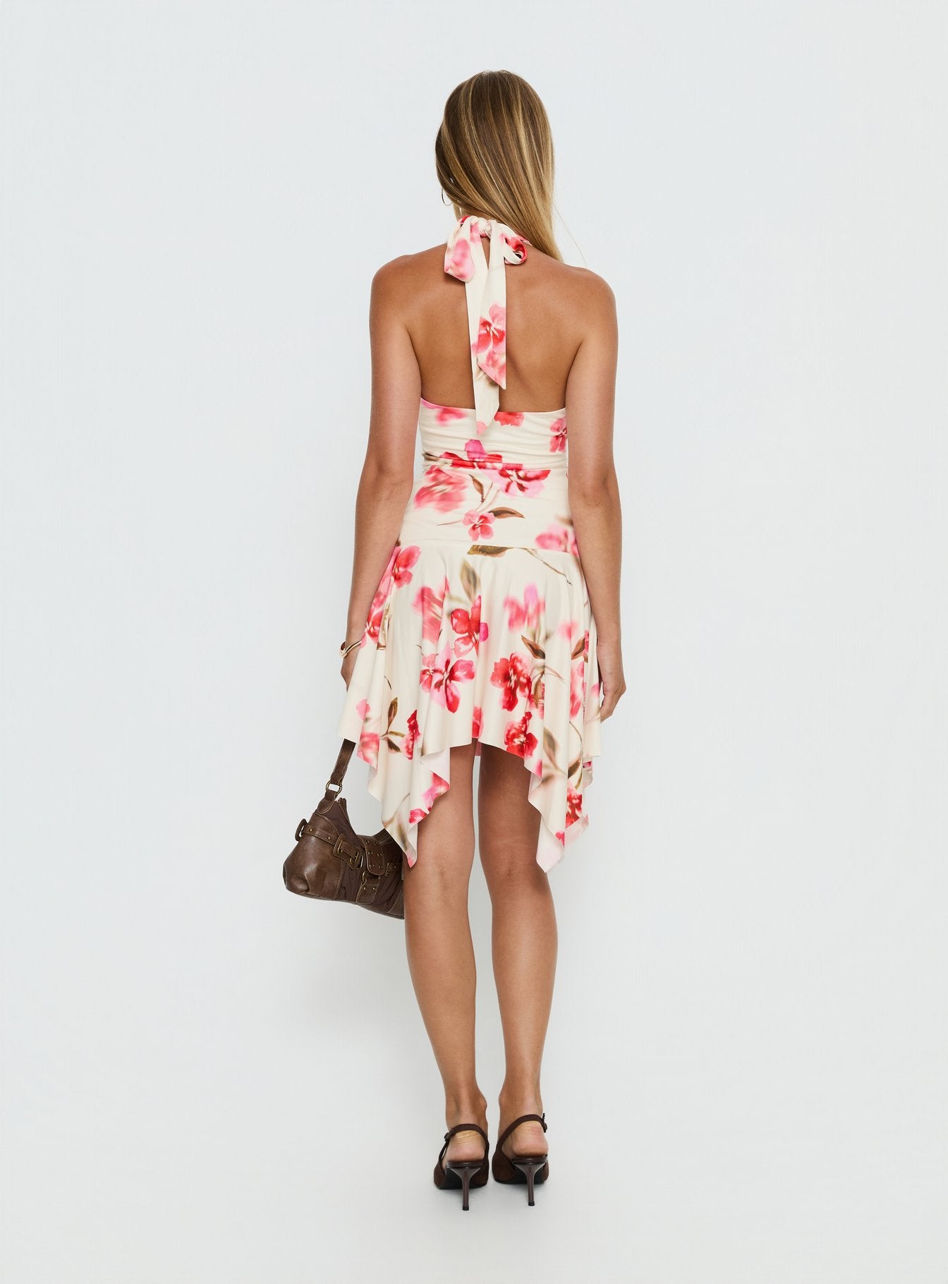 Loreza Halter Asymmetrical Midi Dress Cream Floral - Image 5