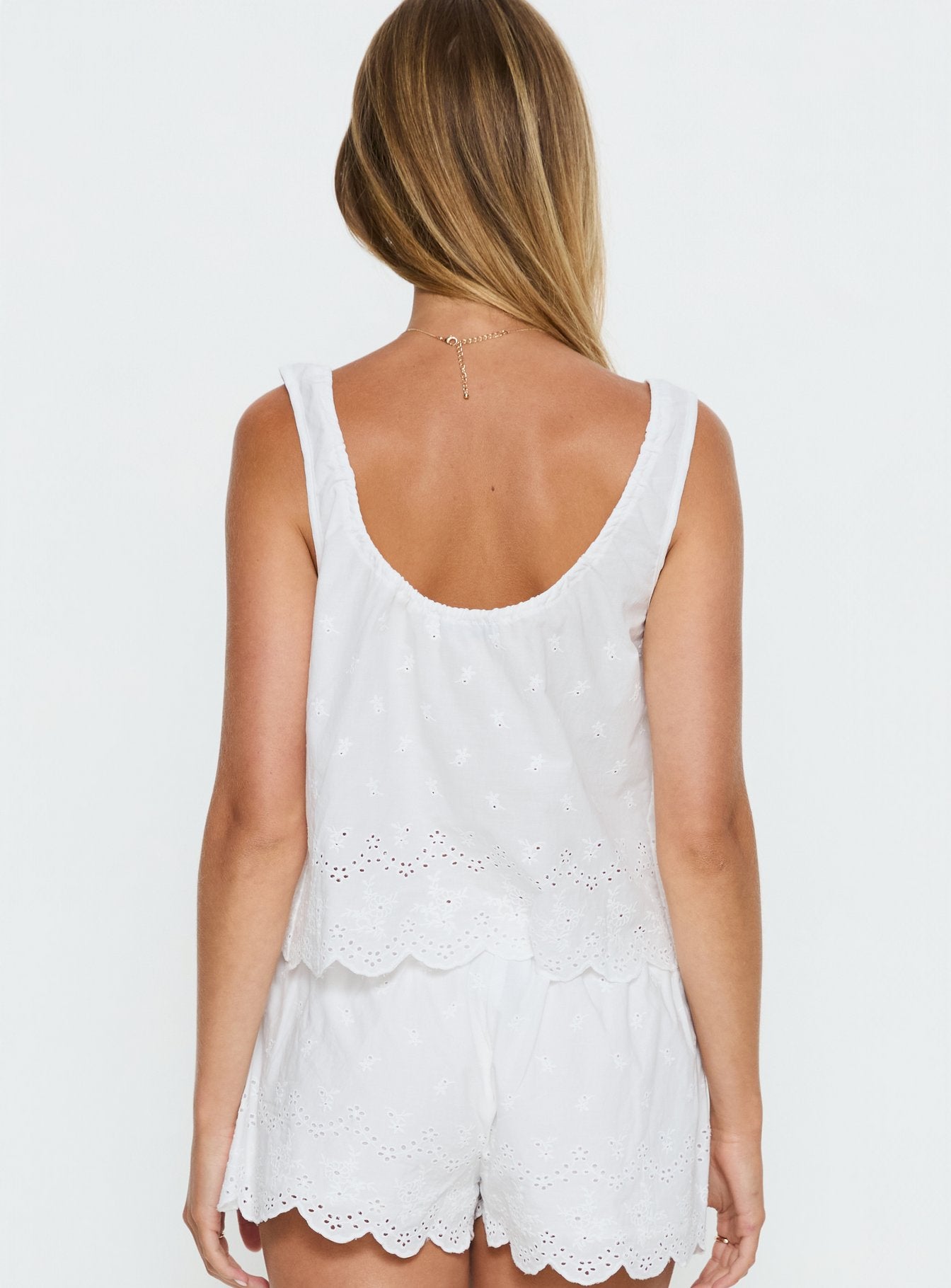 Love Of Mine Scoop Anglaise Sleep Cami Top White - Image 5