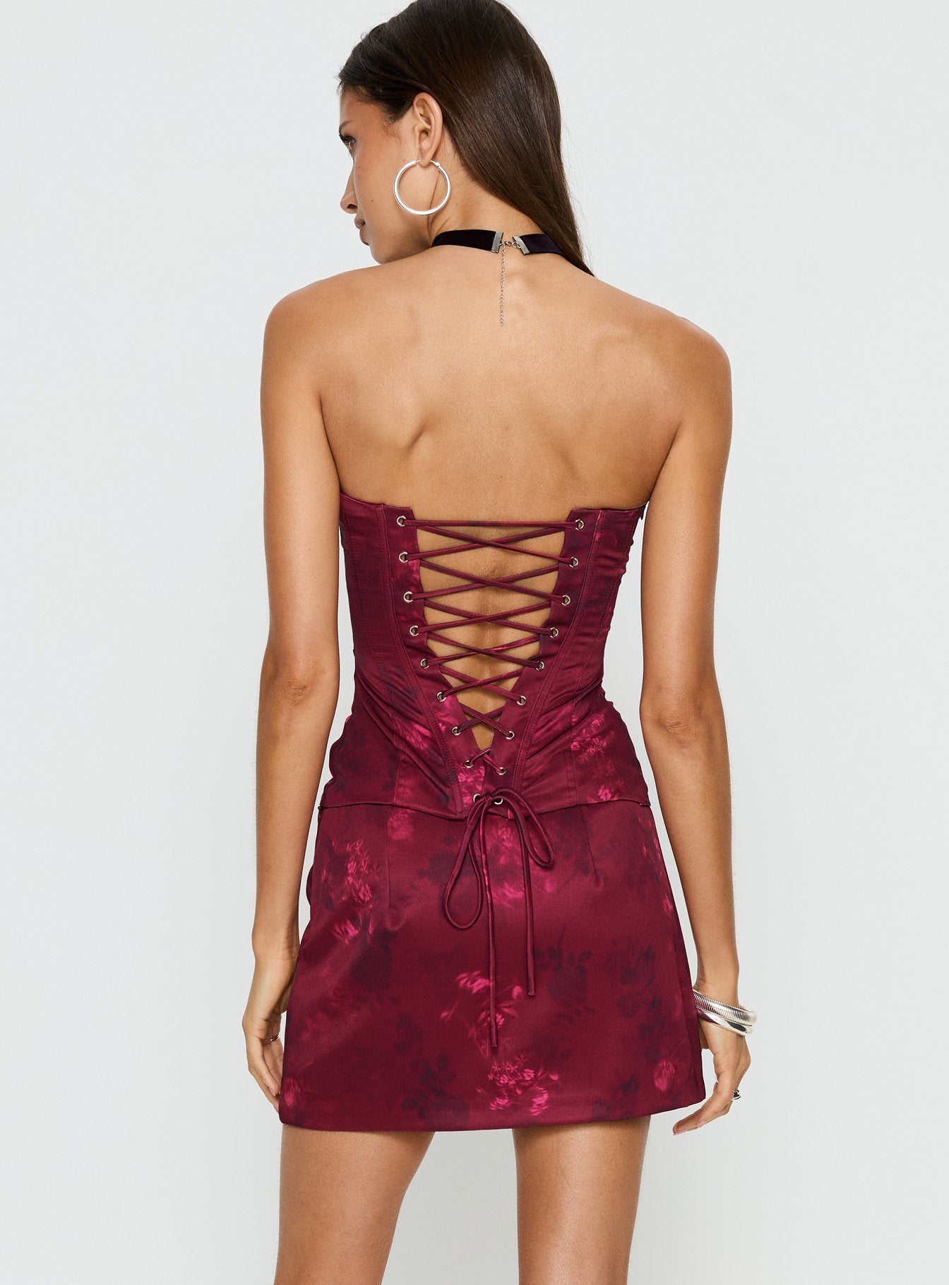 Lovesita Bow Mini Skirt Red Floral - Image 5
