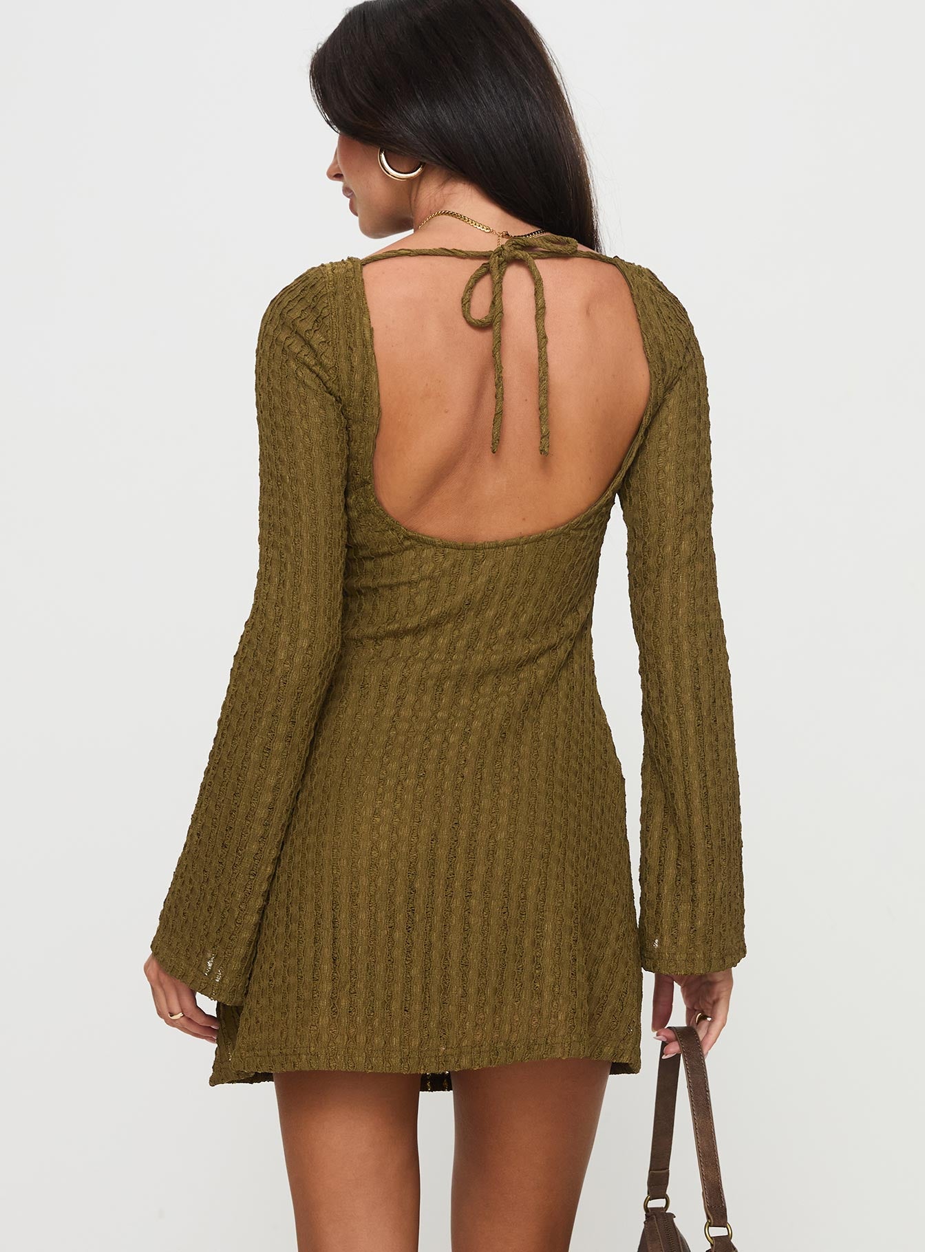 Lukea Long Sleeve Ribbed Mini Dress Olive - Image 5