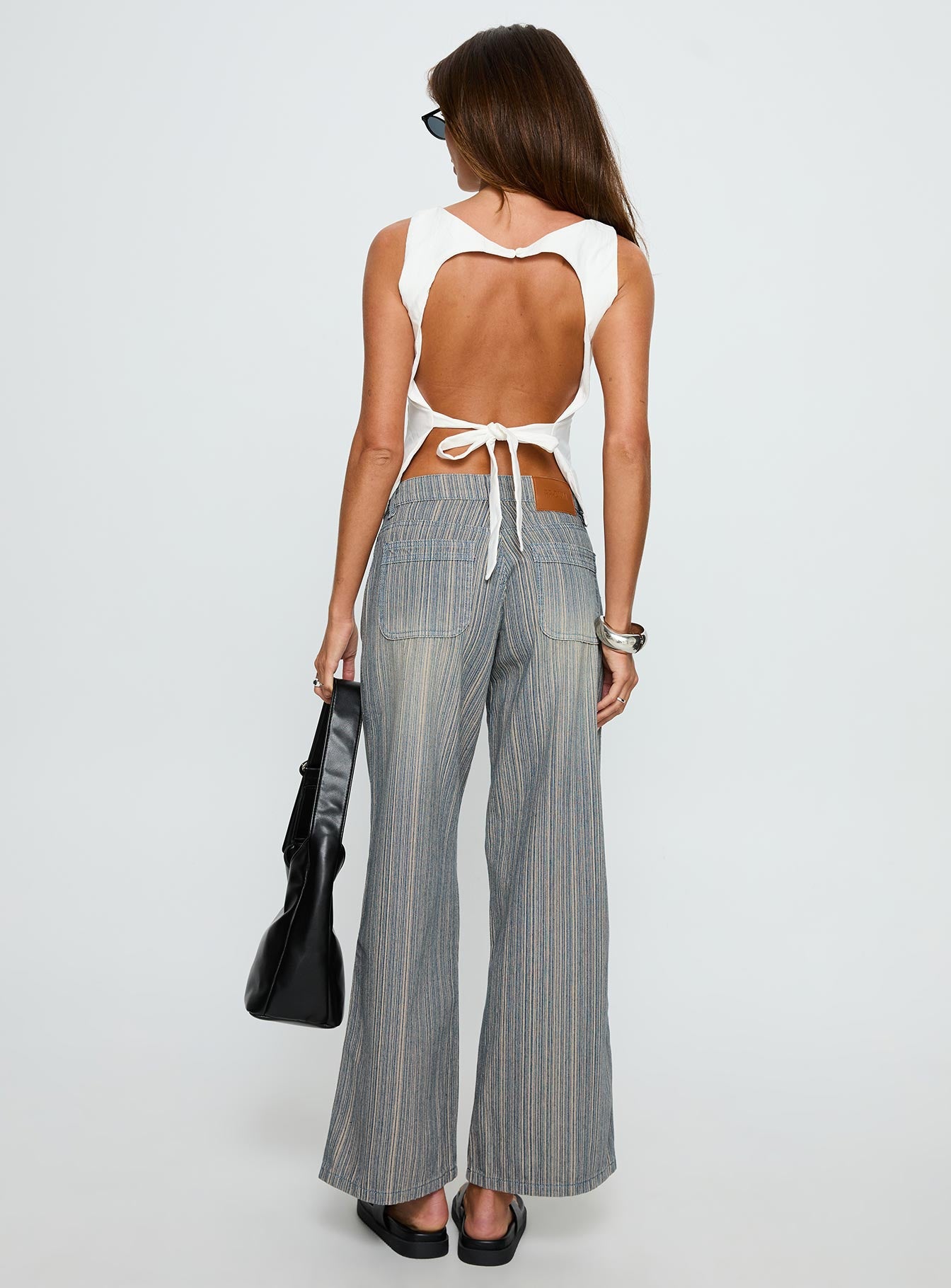 Lifetimes Mid Rise Wide Leg Cargo Jeans Dark Blue Stripe - Image 4
