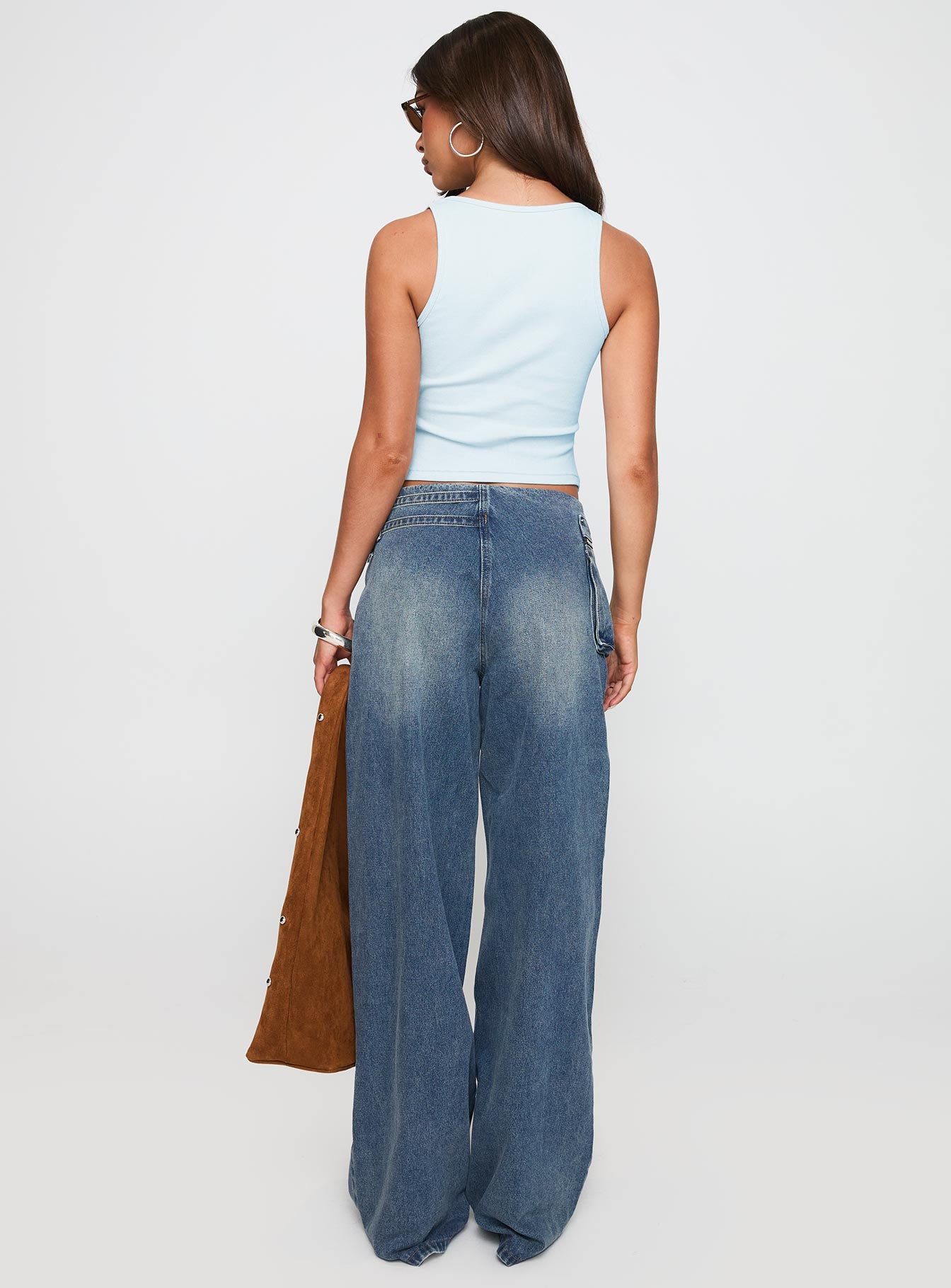 Paltrow Mid Rise Wide Leg Cargo Jeans Mid Blue Wash Petite - Image 5