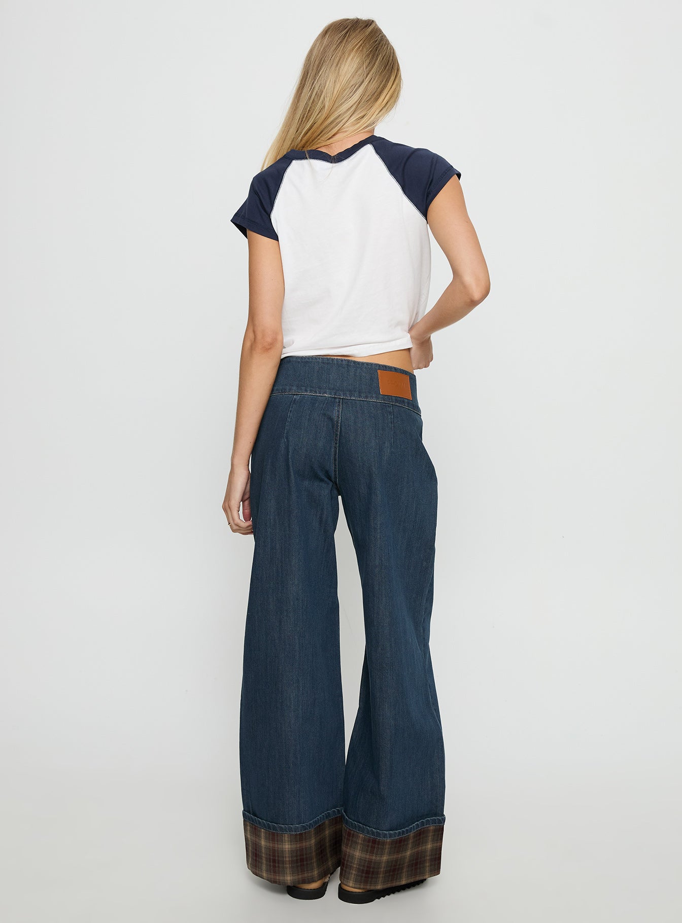 Nikoletta Foldover Jeans Dark Wash / Check - Image 5
