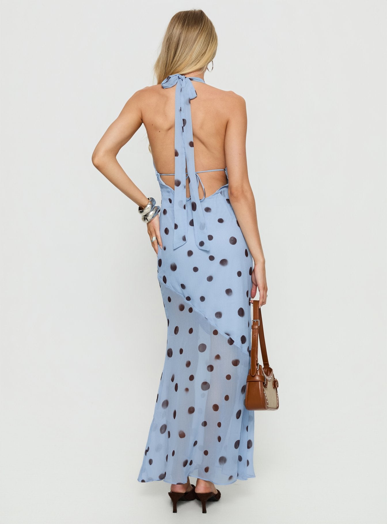 Oralee Halter Sheer Maxi Dress Blue / Polka Dot - Image 5