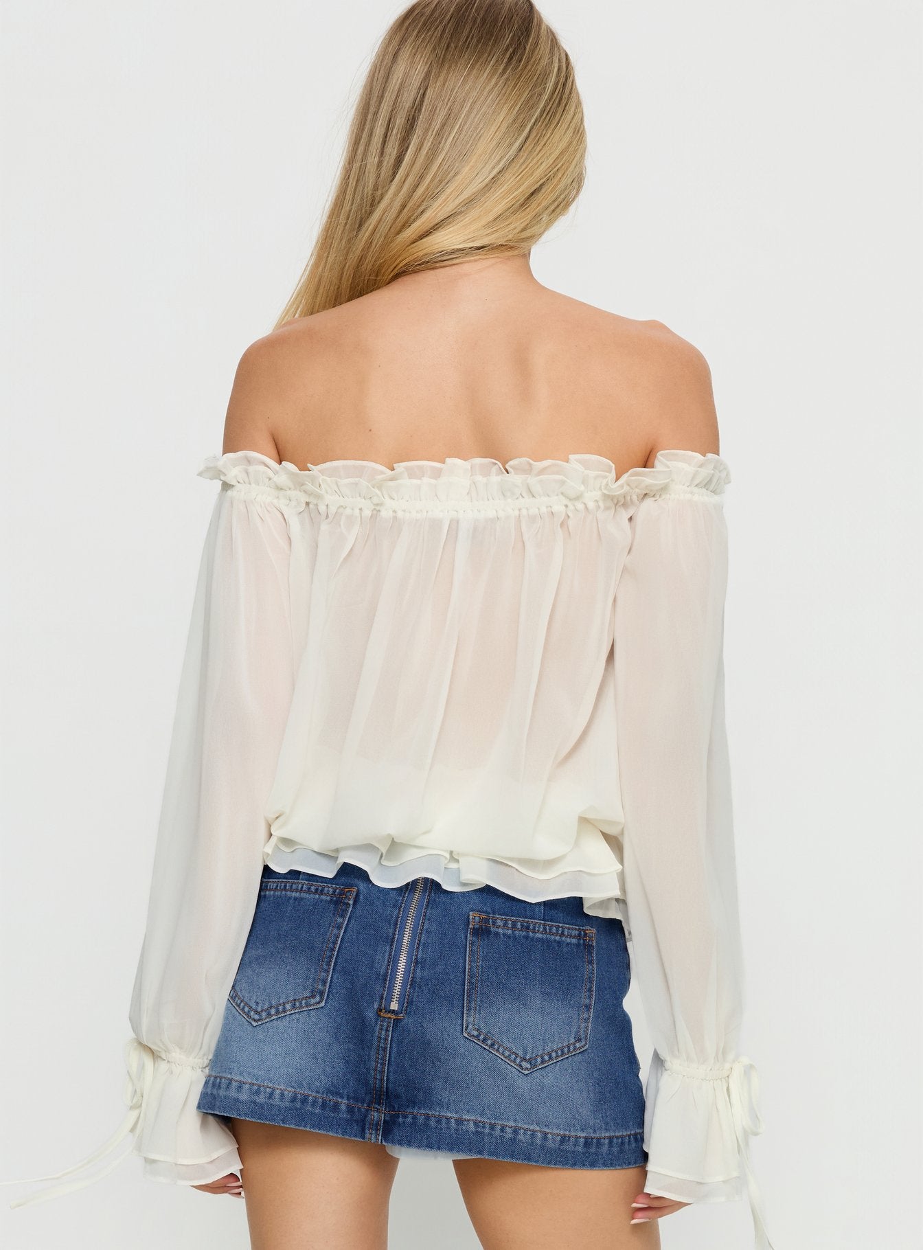 Madelina Frill Long Sleeve Top Cream - Image 5