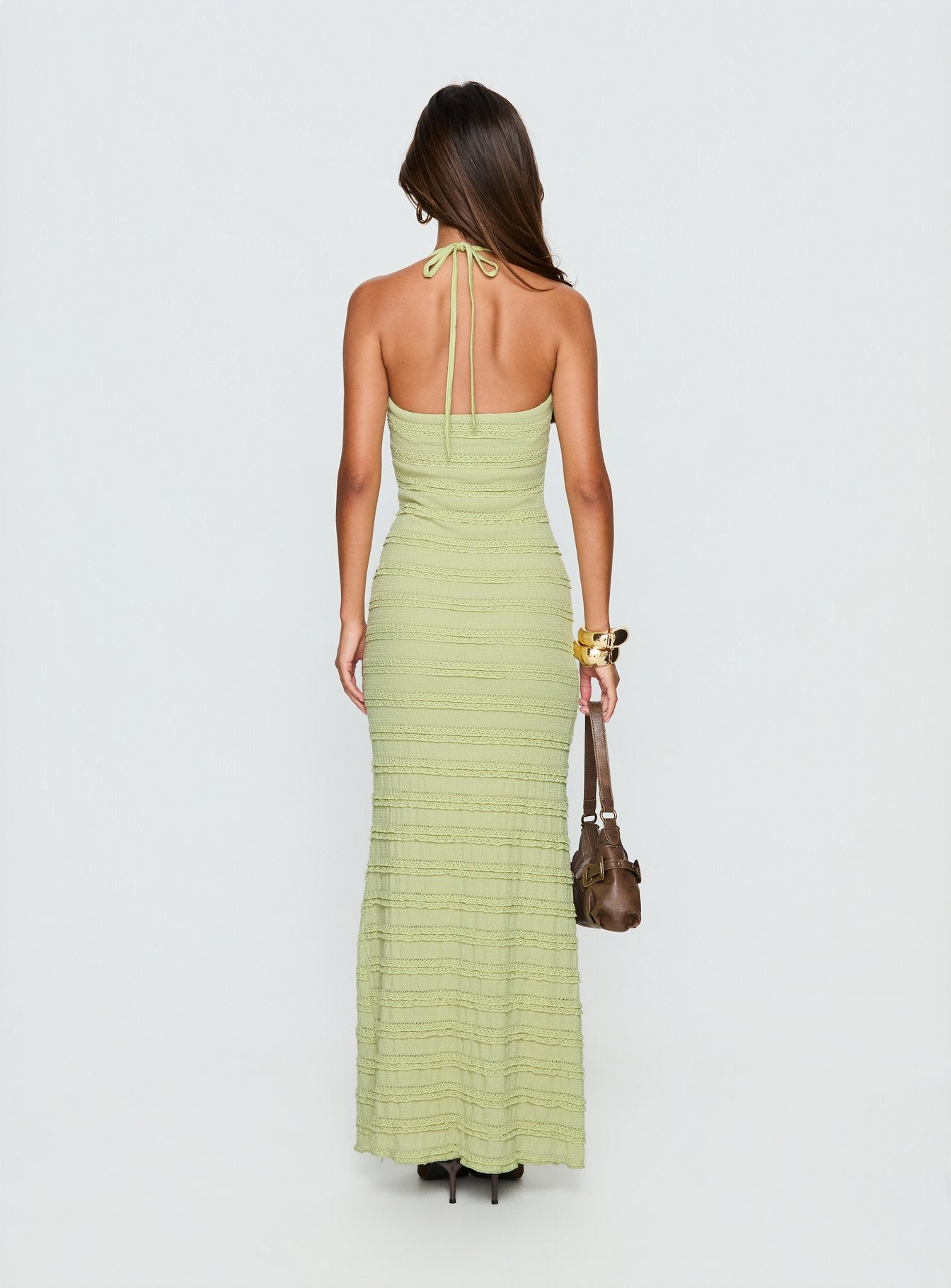 Liskaia Textured Halter Maxi Dress Soft Green - Image 4