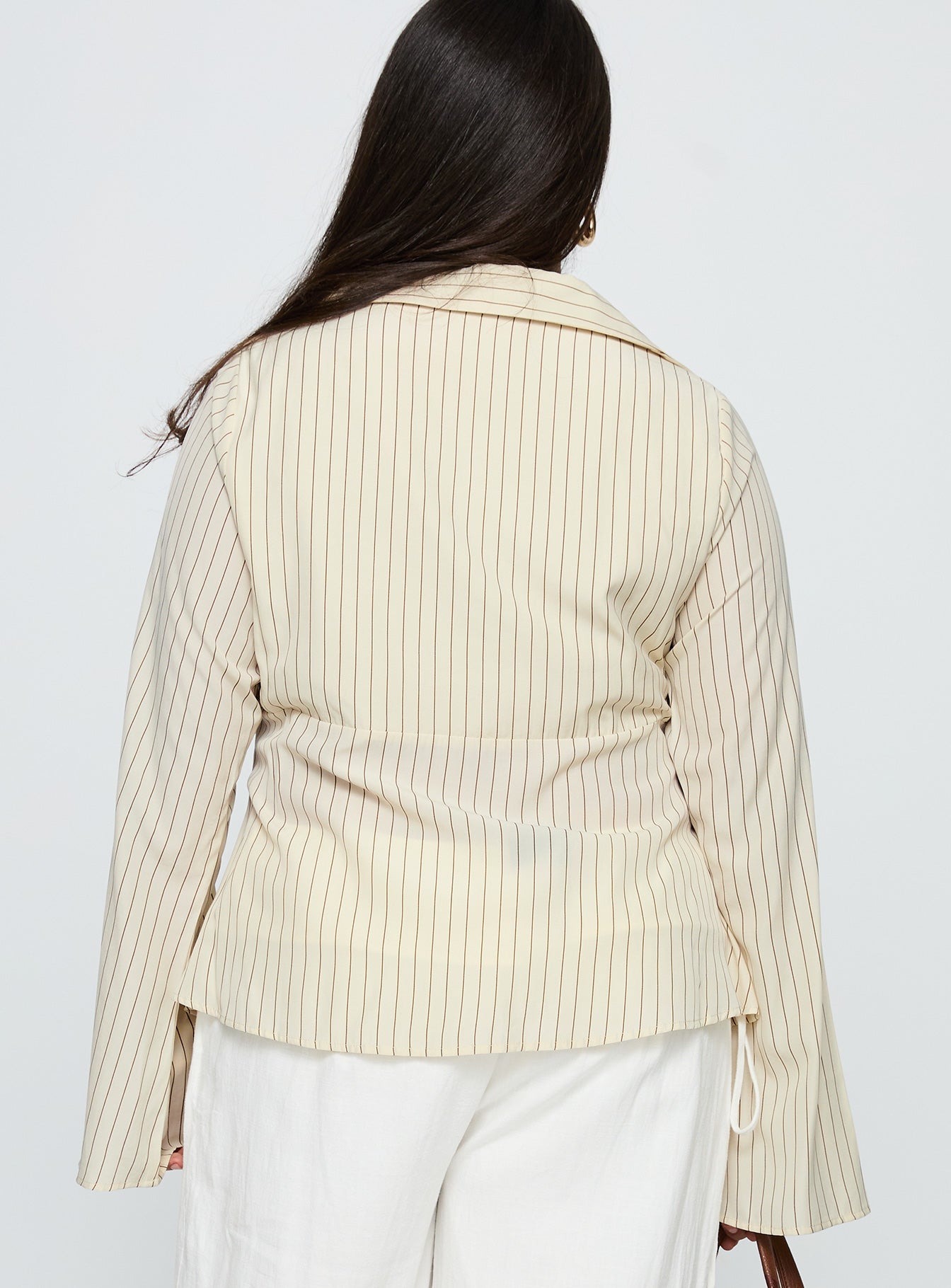 Life Begins Long Sleeve Lace Trim Top Cream Stripe Curve - Image 5