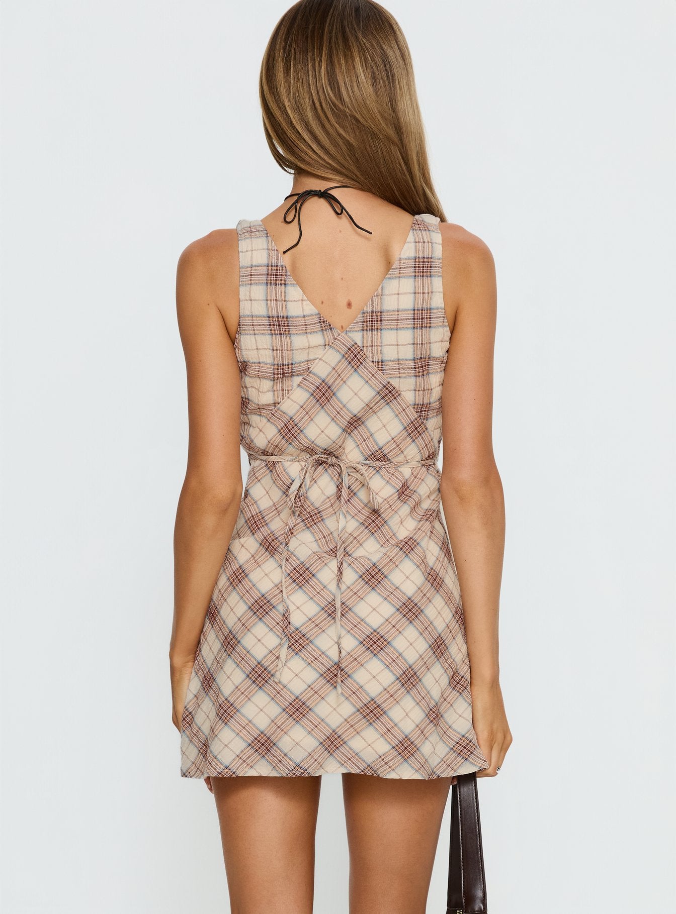 Nellie Mini Dress Beige Plaid - Image 5