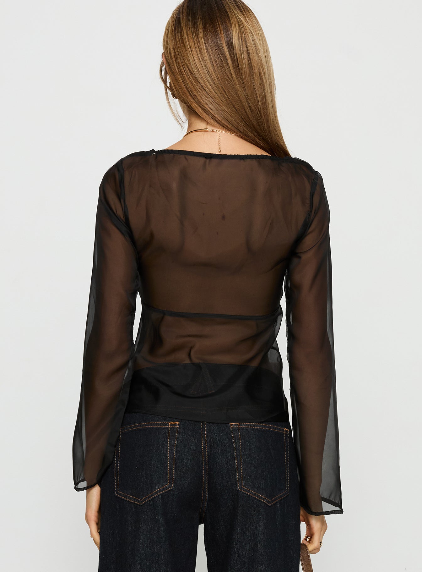 Beecher Sheer Long Sleeve Top Black - Image 4