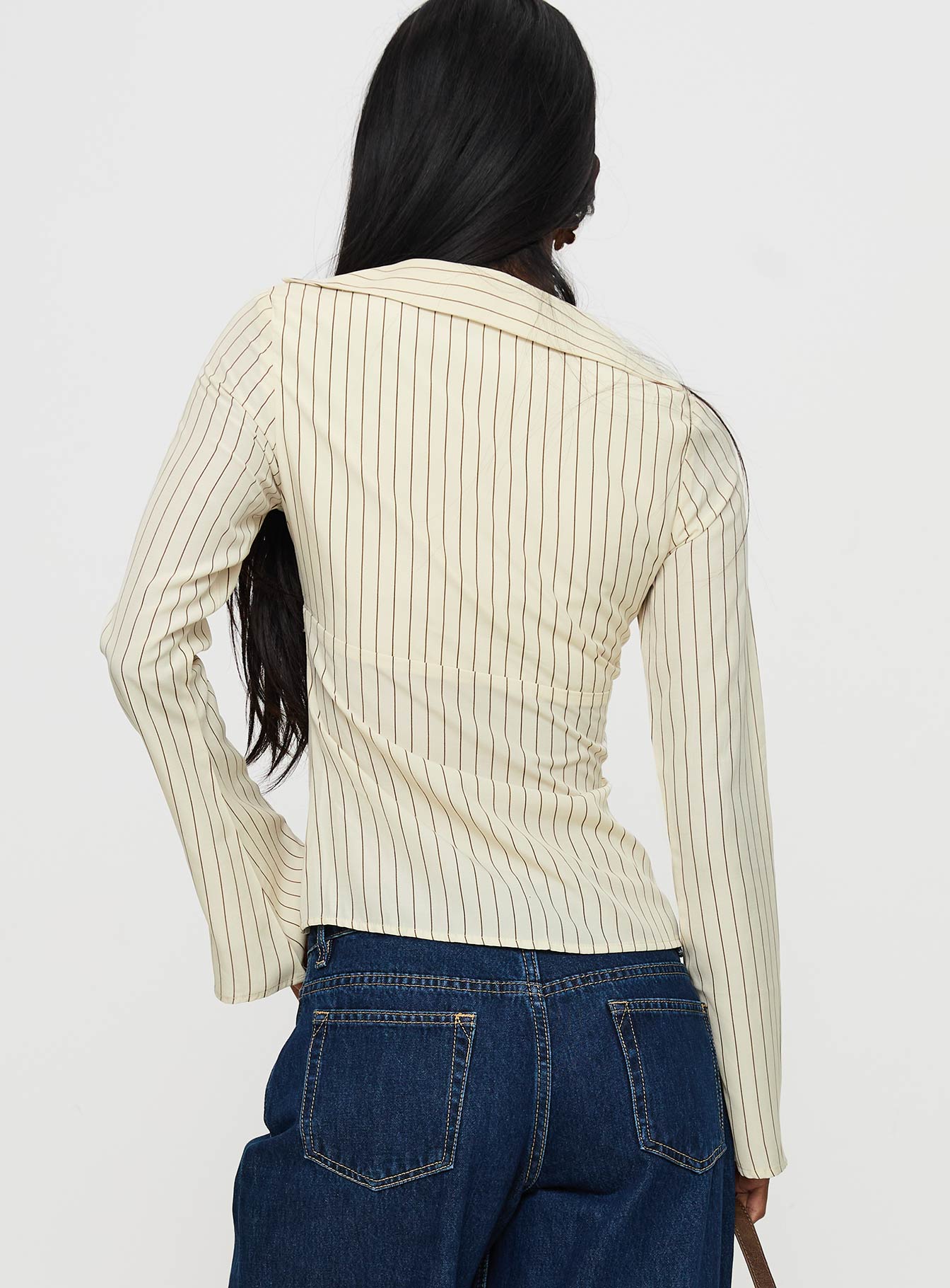 Life Begins Long Sleeve Lace Trim Top Cream Stripe - Image 5