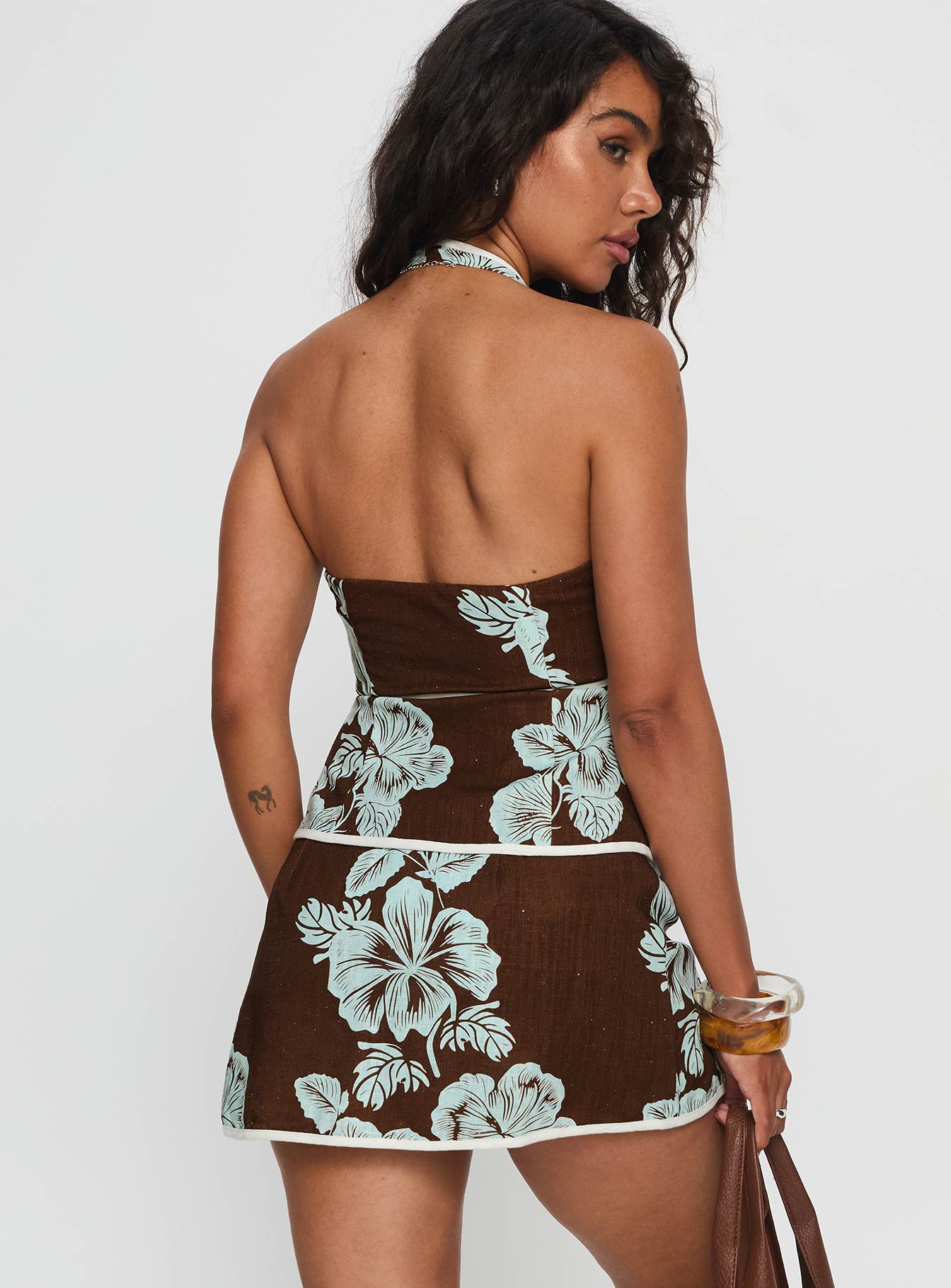 Anyah Halter Wrap Top Brown / Blue - Image 5