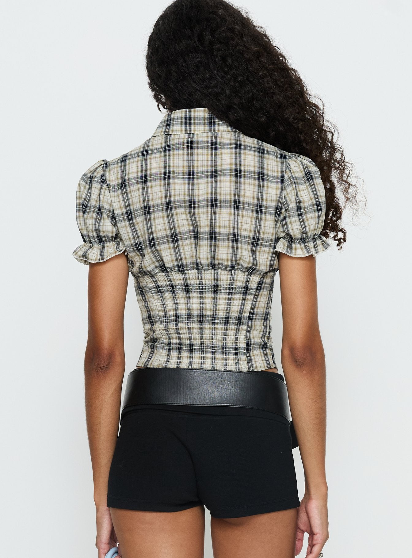 Maxfield Collared Button Up Blouse Top Multi Check - Image 5